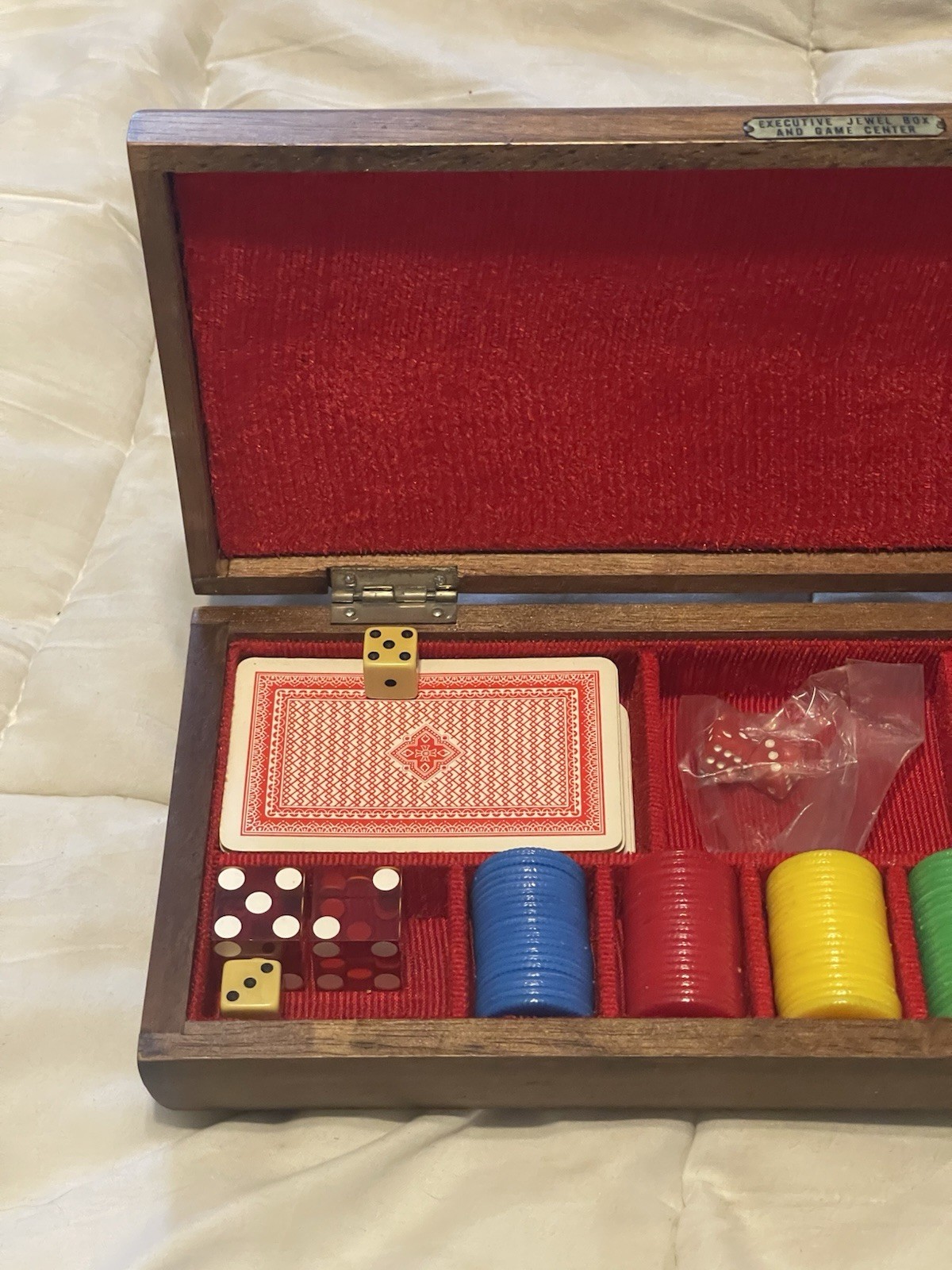 VTG Executive Jewel Box and Game Center Wooden Dice Cards Poker Chips Craps