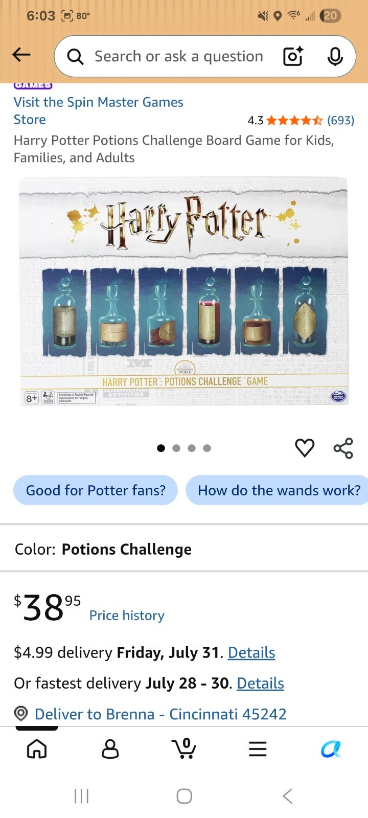 Spin Master Games Harry Potter Potions Challenge Magnetic Board Game 2+ 8+