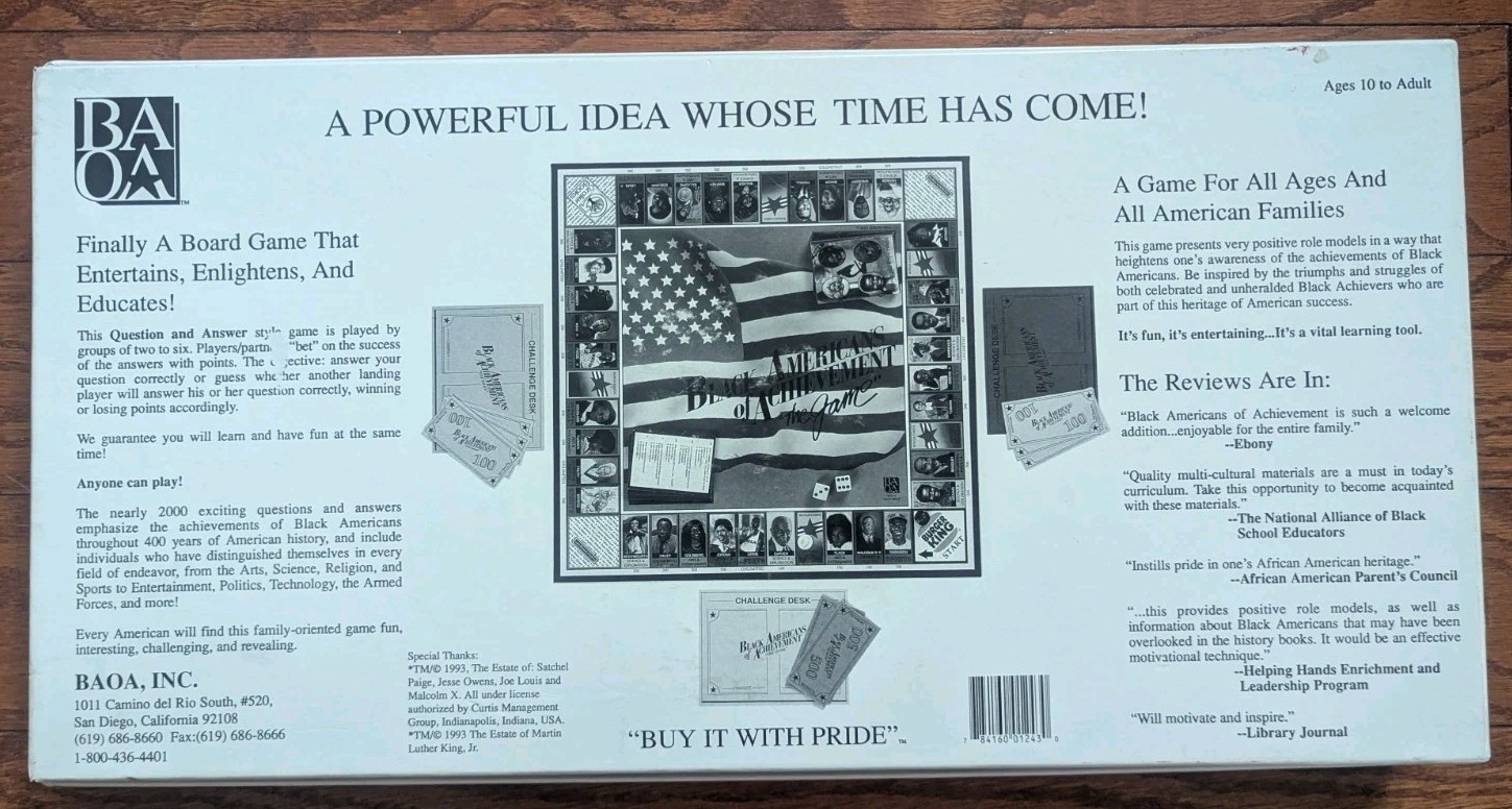 Vintage 1993 Black Americans of Achievement The Board Game, New Open Box