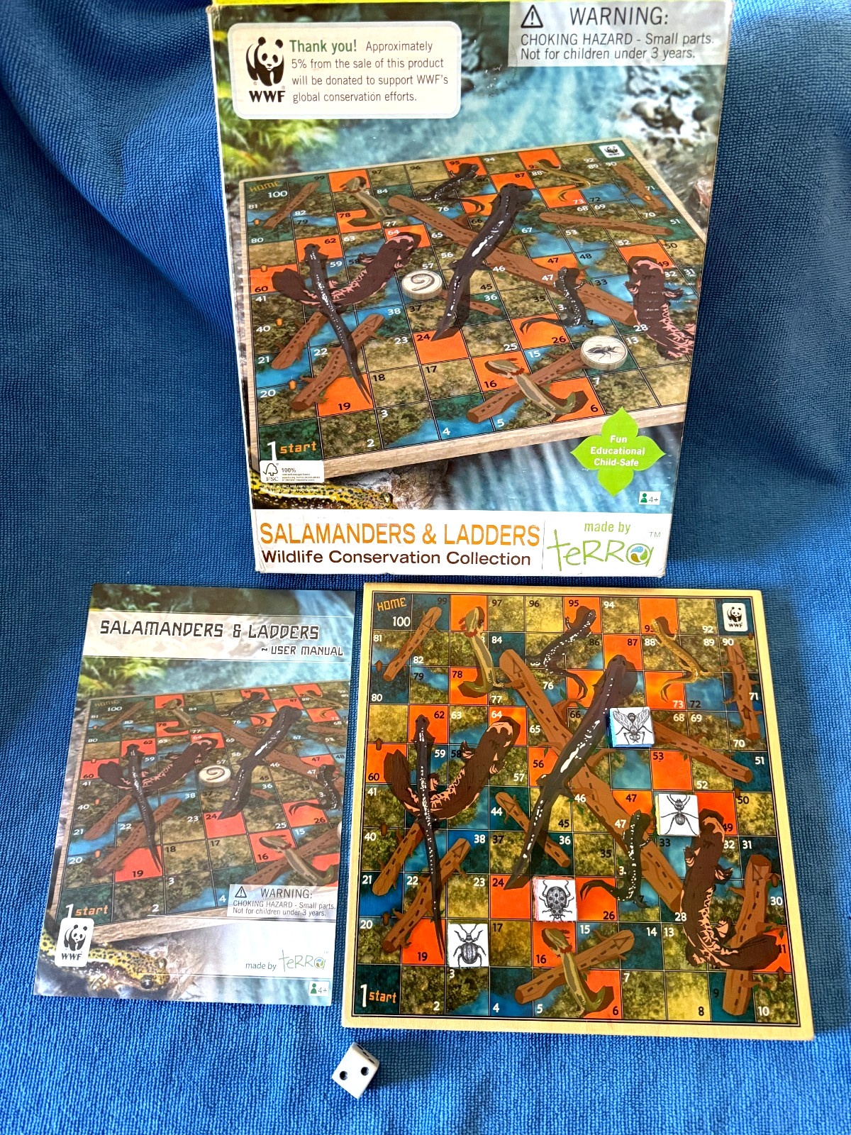 OOP SALAMANDERS (Snakes Chutes) AND LADDERS boardgame WOODEN BOARD game insects