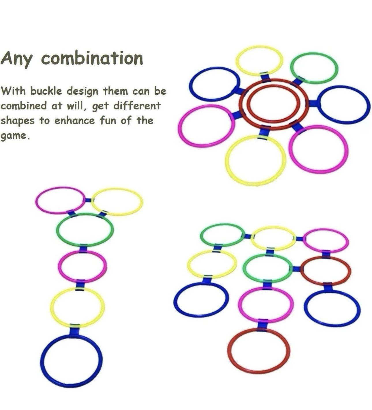 Hey! Play! Hopscotch Ring Game-10 Multi-Colored Plastic Rings and 15 Connectors