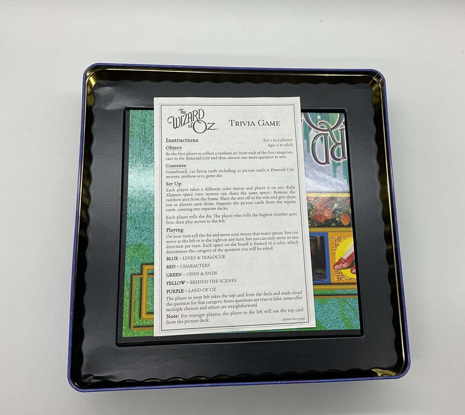 1999 Pressman Wizard of Oz Trivia Game Collectible Tin – Open Box Sealed Pieces
