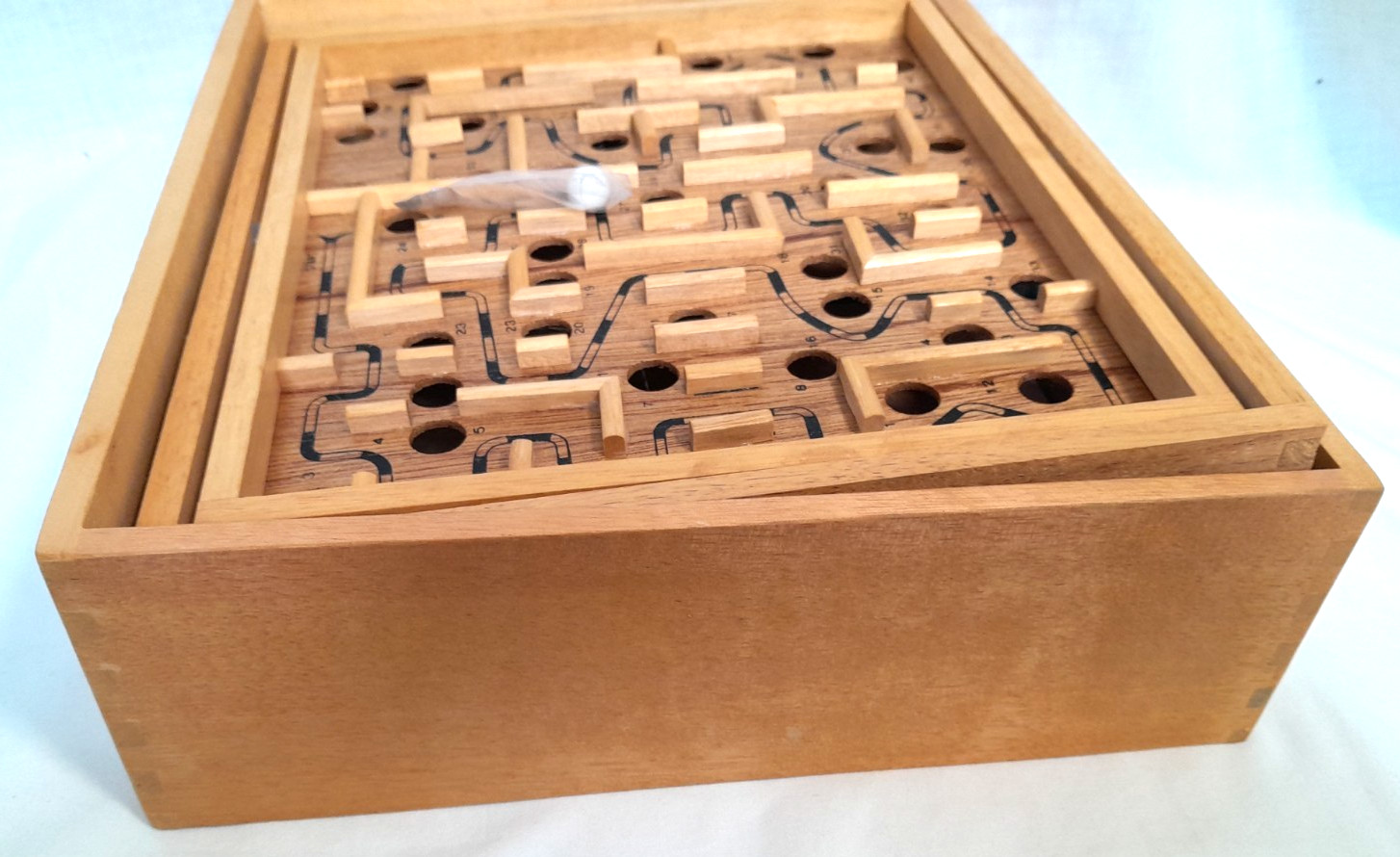 Vintage Labyrinth Skill Game Wooden Maze 1986 Game Design w/1 white marble