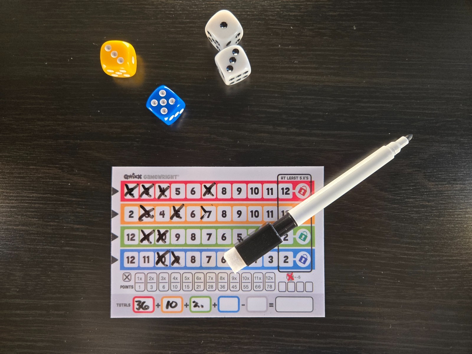 Qwixx Mixx Colors & Numbers – 10 Reusable Laminated Dry-Erase Score Sheets