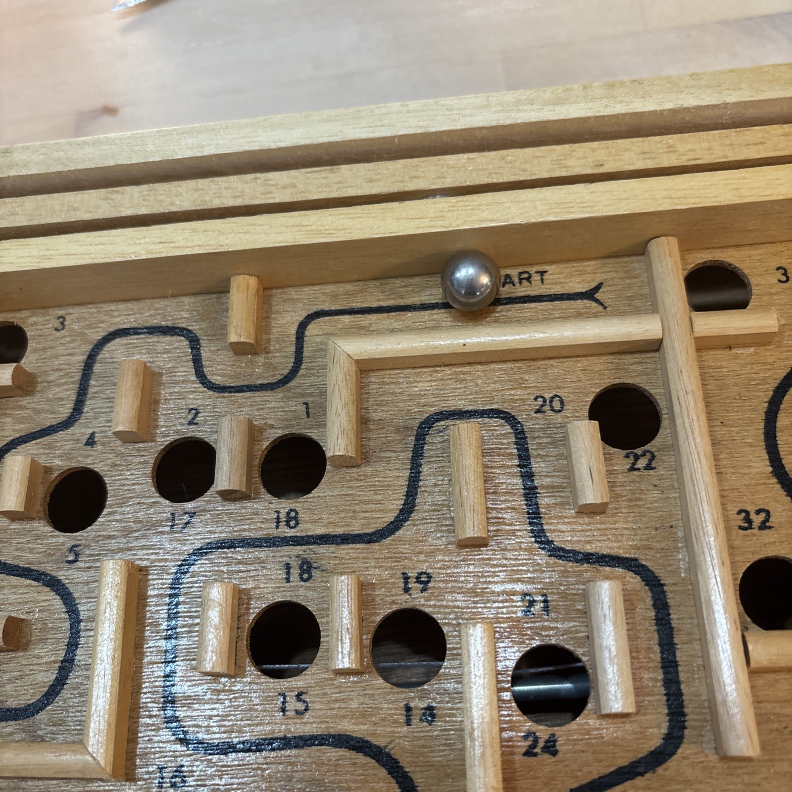 Vtg 80s Labyrinth Wooden Steel Ball Marble Tilting Maze Puzzle Game Roll-A-Maze