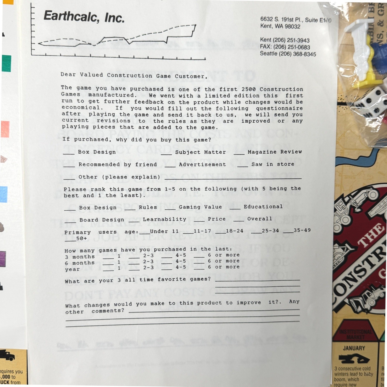 The Construction Game Very Rare 1993 Limited FIRST 2500 Made USA UNUSED