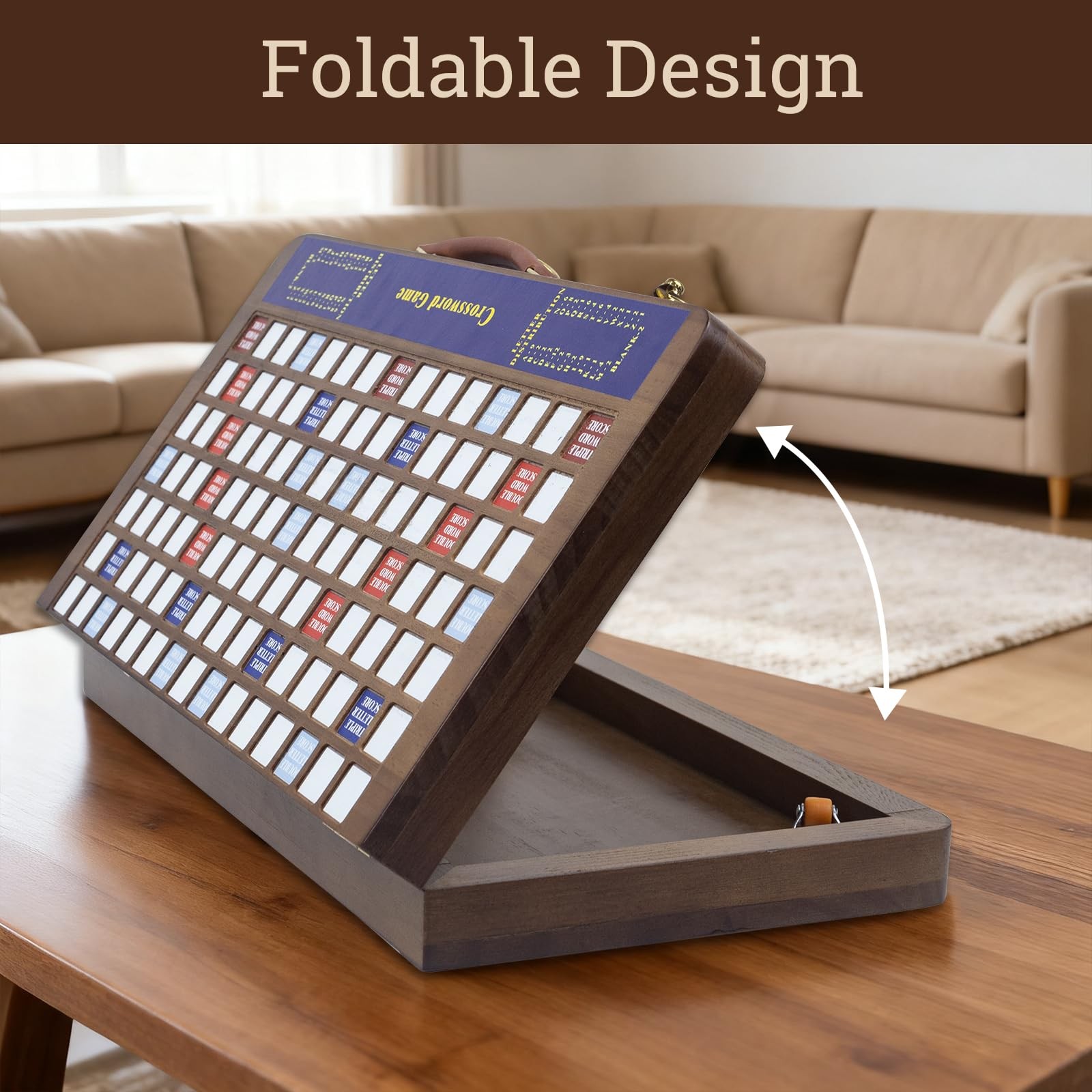 Wooden Folding Crossword Board Game – Word Game Set with 100 Letter Tiles, Sa…
