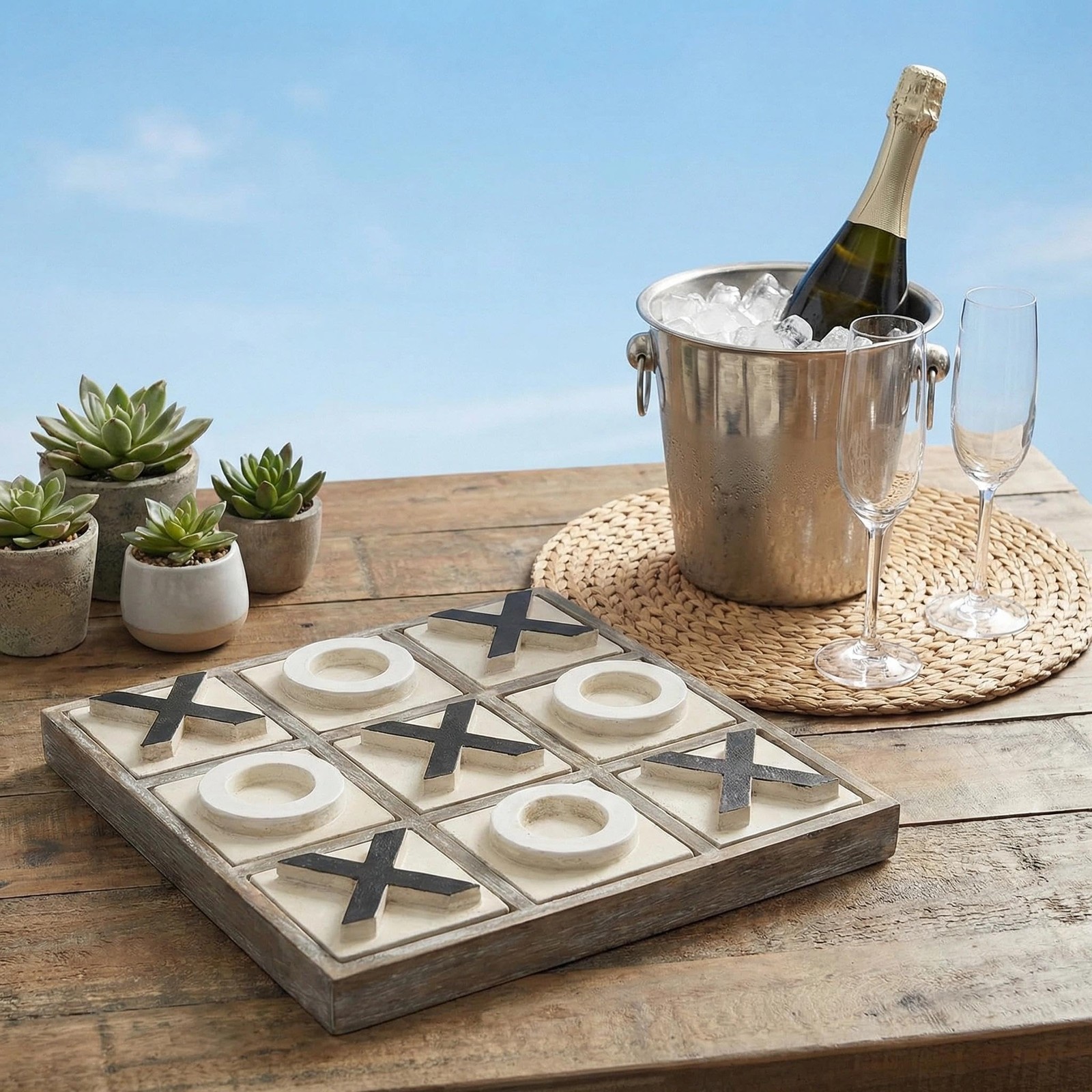 JEVERGN 12.6″ Large Wooden Tic Tac Toe Game, Rustic Coffee Table Game, Wood F…