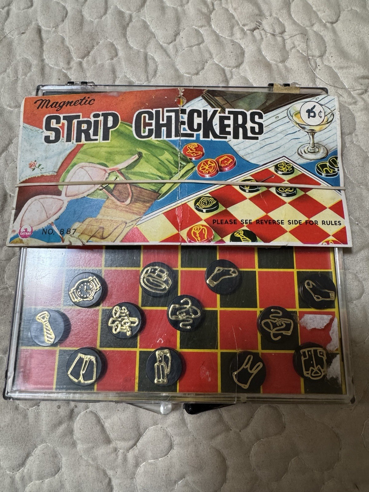 Vintage Magnetic Strip Checkers No. 887 Travel Game Hong Kong Adult Novelty