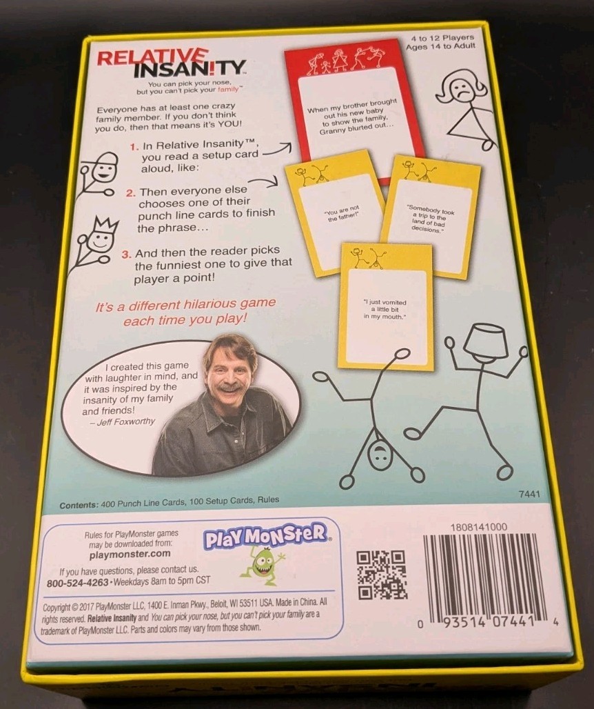 Relative Insanity Card Game Fun Family Nights 14 Years Up Condition