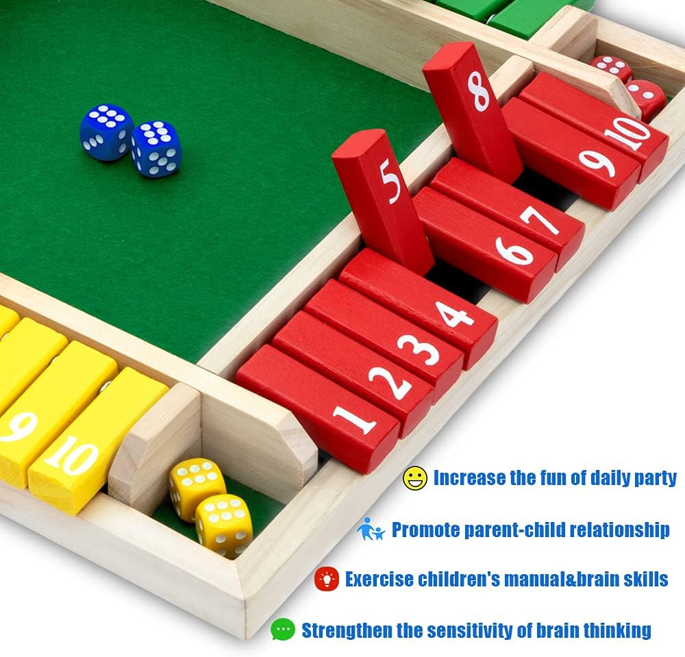 Shut the Box Game, 12 Inches Family Wooden Board Table Math Dice Games for Adult