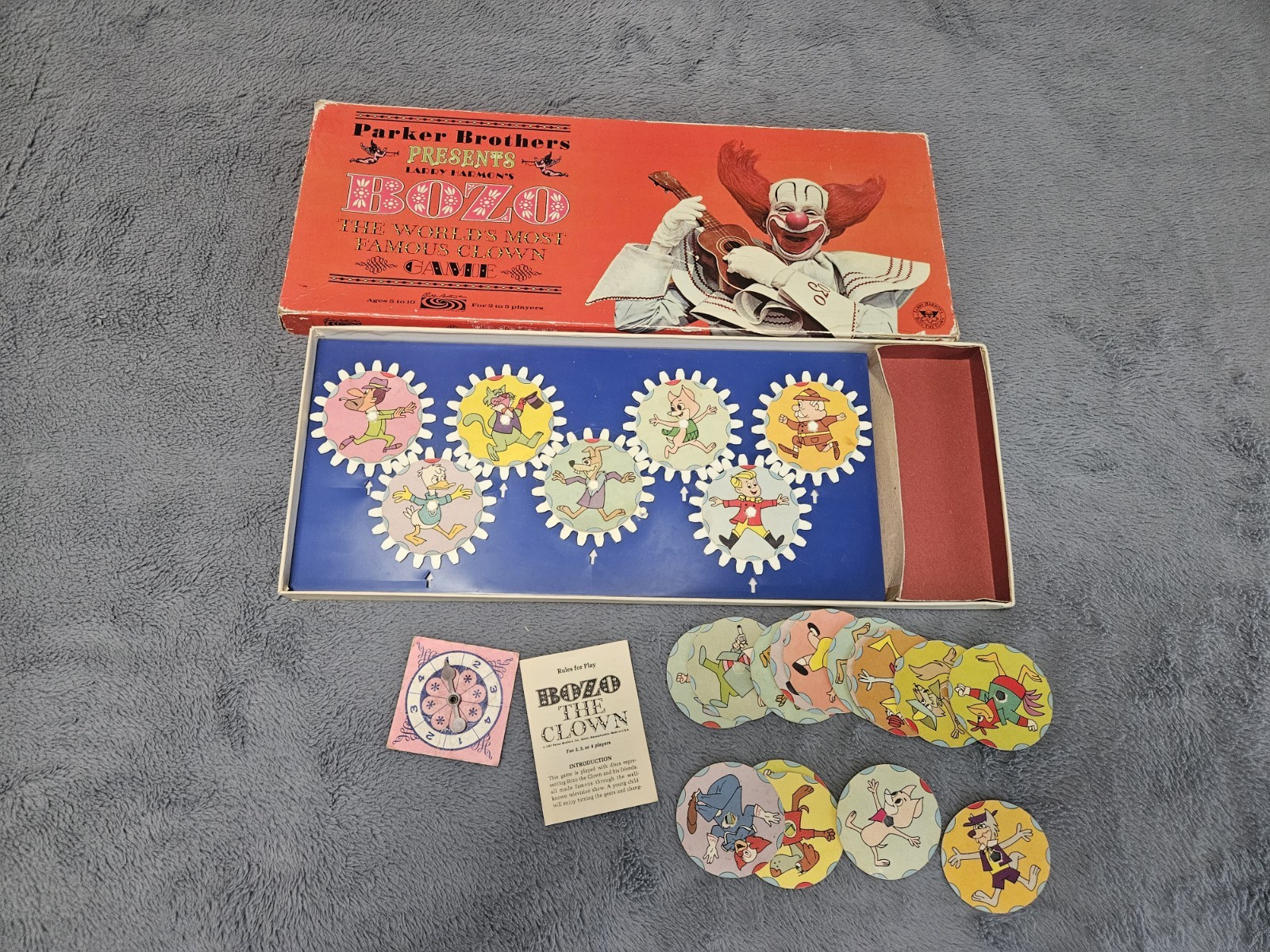 ~ VINTAGE 1967 LARRY HARMON’S BOZO THE CLOWN PARKER BROTHERS BOARD GAME COMPLETE