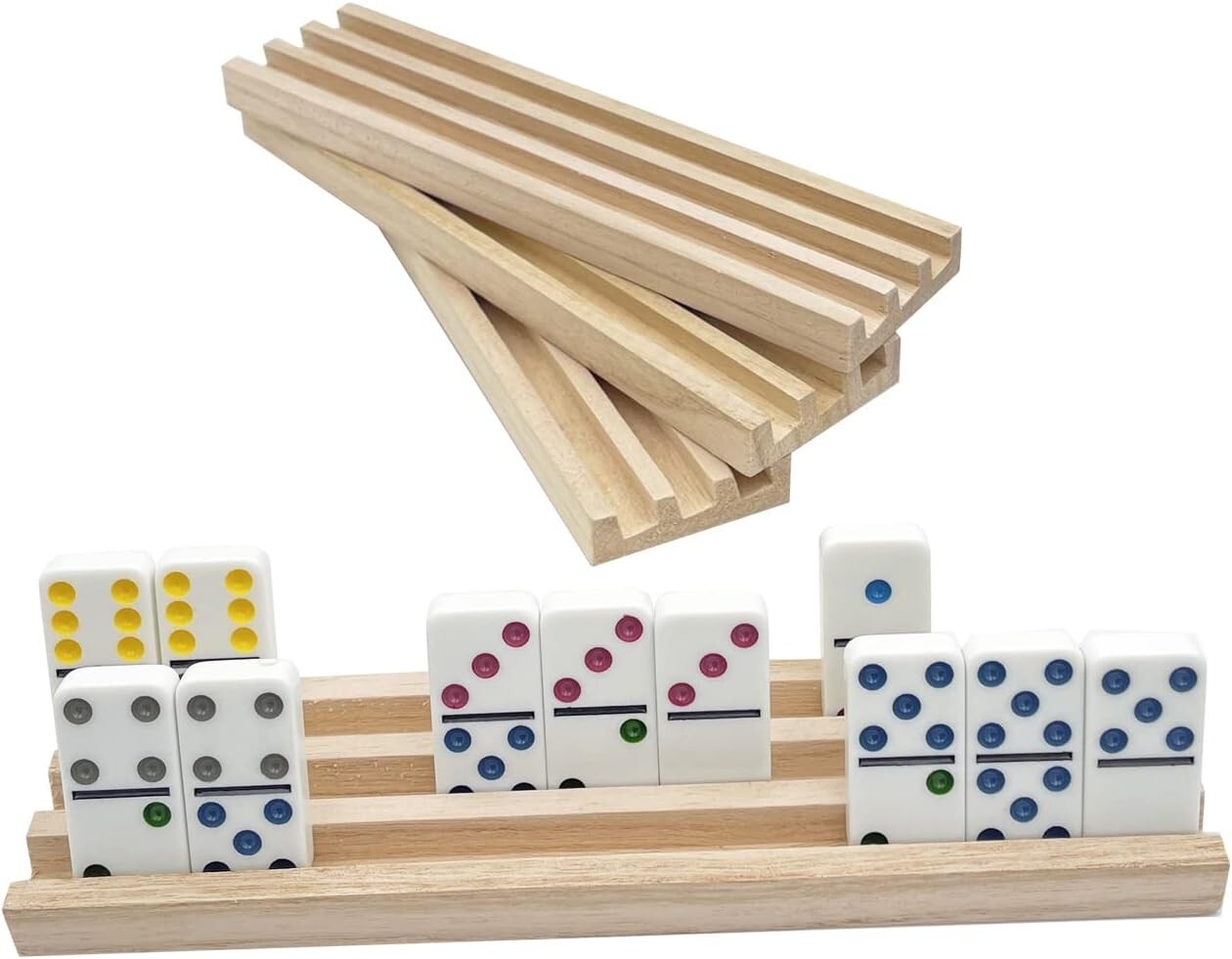 Set of 4 Natural Domino Trays Holders Organizer for Mexican Train Chickenfoot