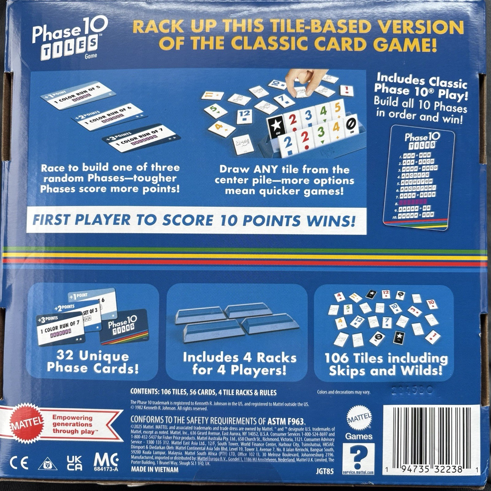 Phase 10 Tiles Game – Quick Rummy Play for 2-4 Players with Unique Phases – NEW