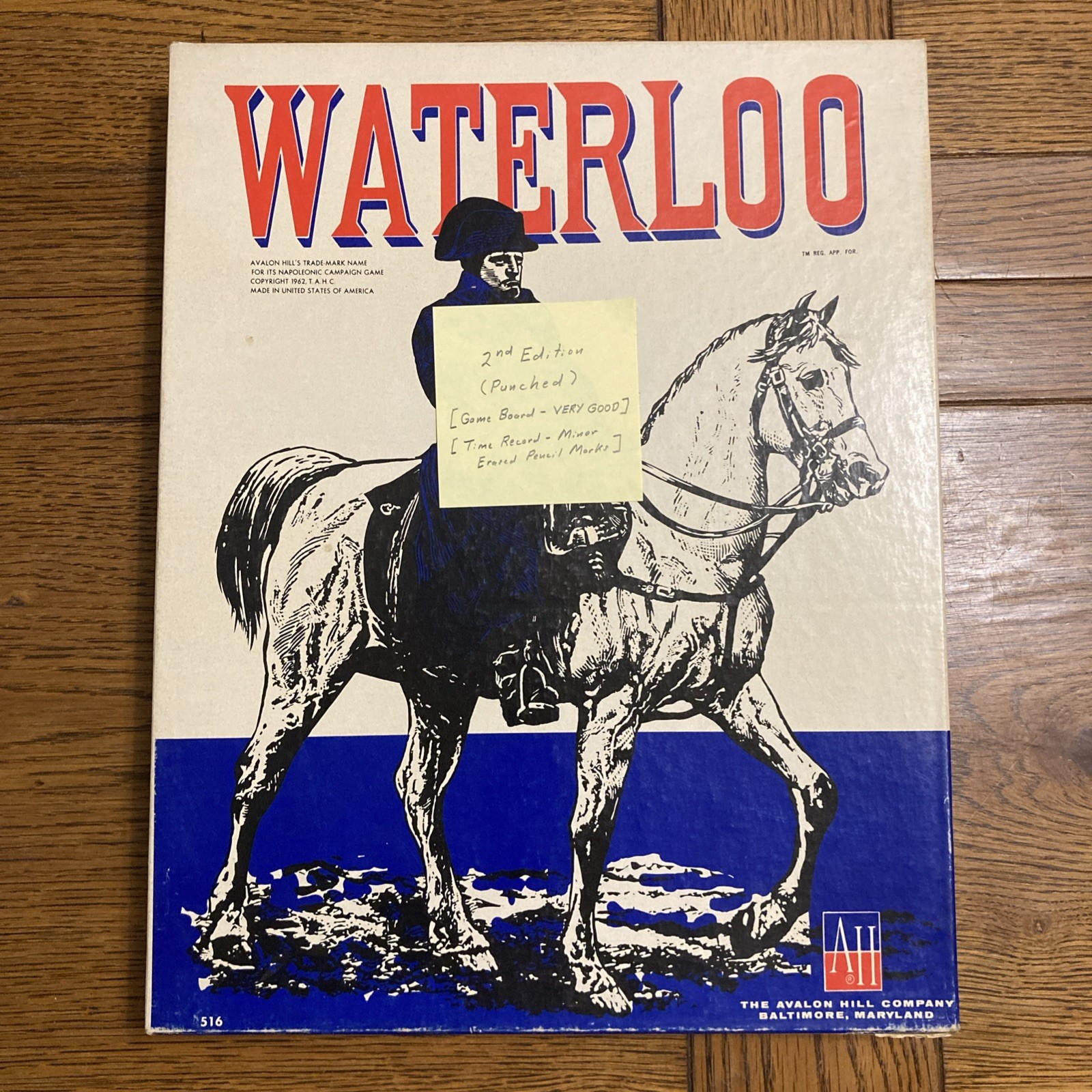 Vintage Waterloo Board Game – 1962 Avalon Hill – PUNCHED – War Game – 516