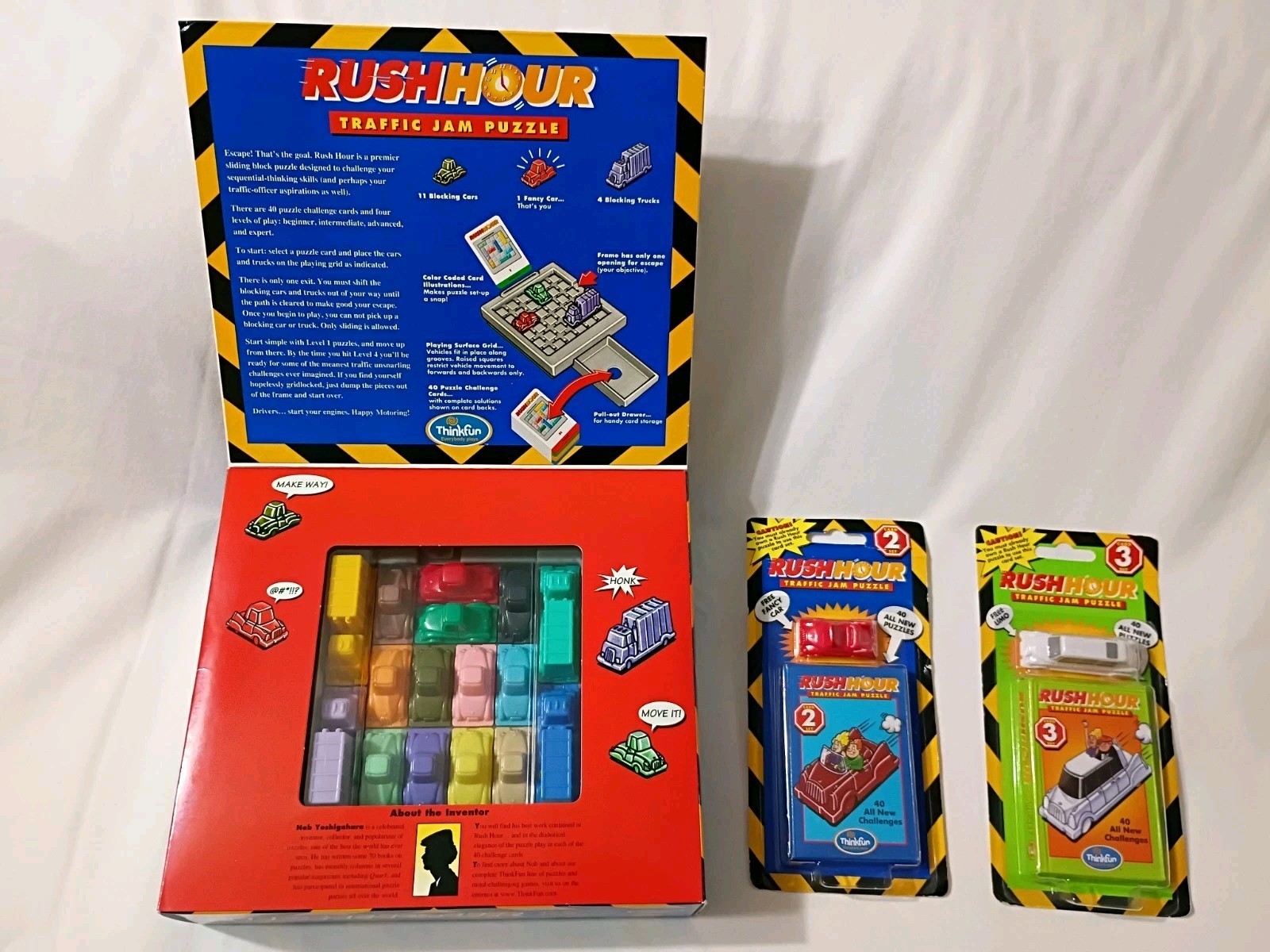 Complete Vintage 2003 ThinkFun Rush Hour Traffic Jam Puzzle with Two Expansions