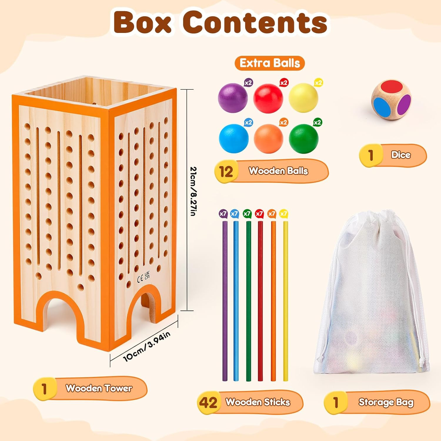 Montessori Board Game for Kids 4-6, 42 Colorful Wooden Sticks Dice Game with 12
