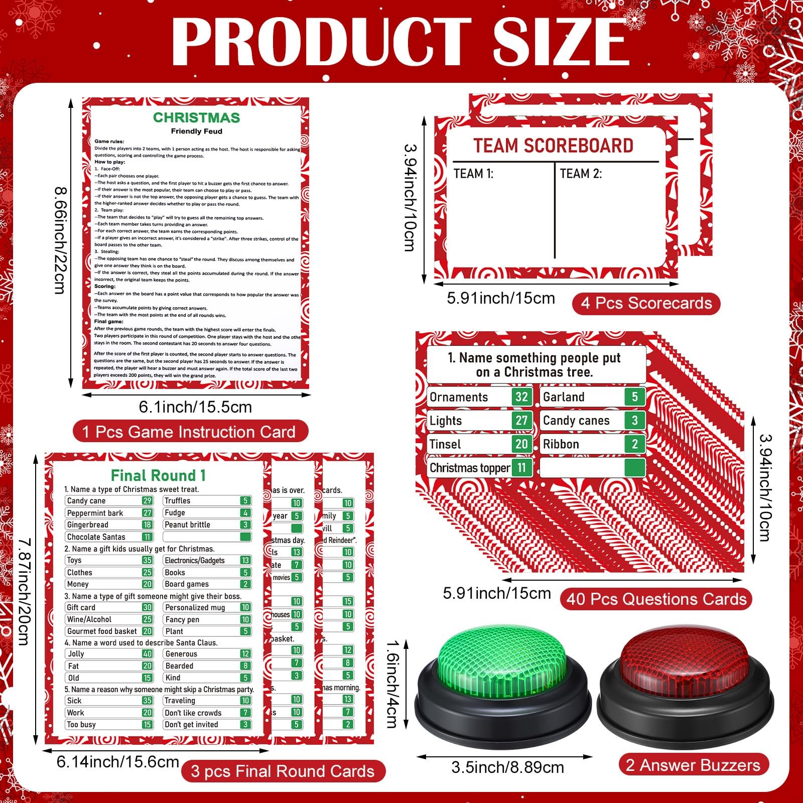 Vinsot 50 Pcs Christmas Friendly Feud Game with Answer Buzzer Christmas Feud
