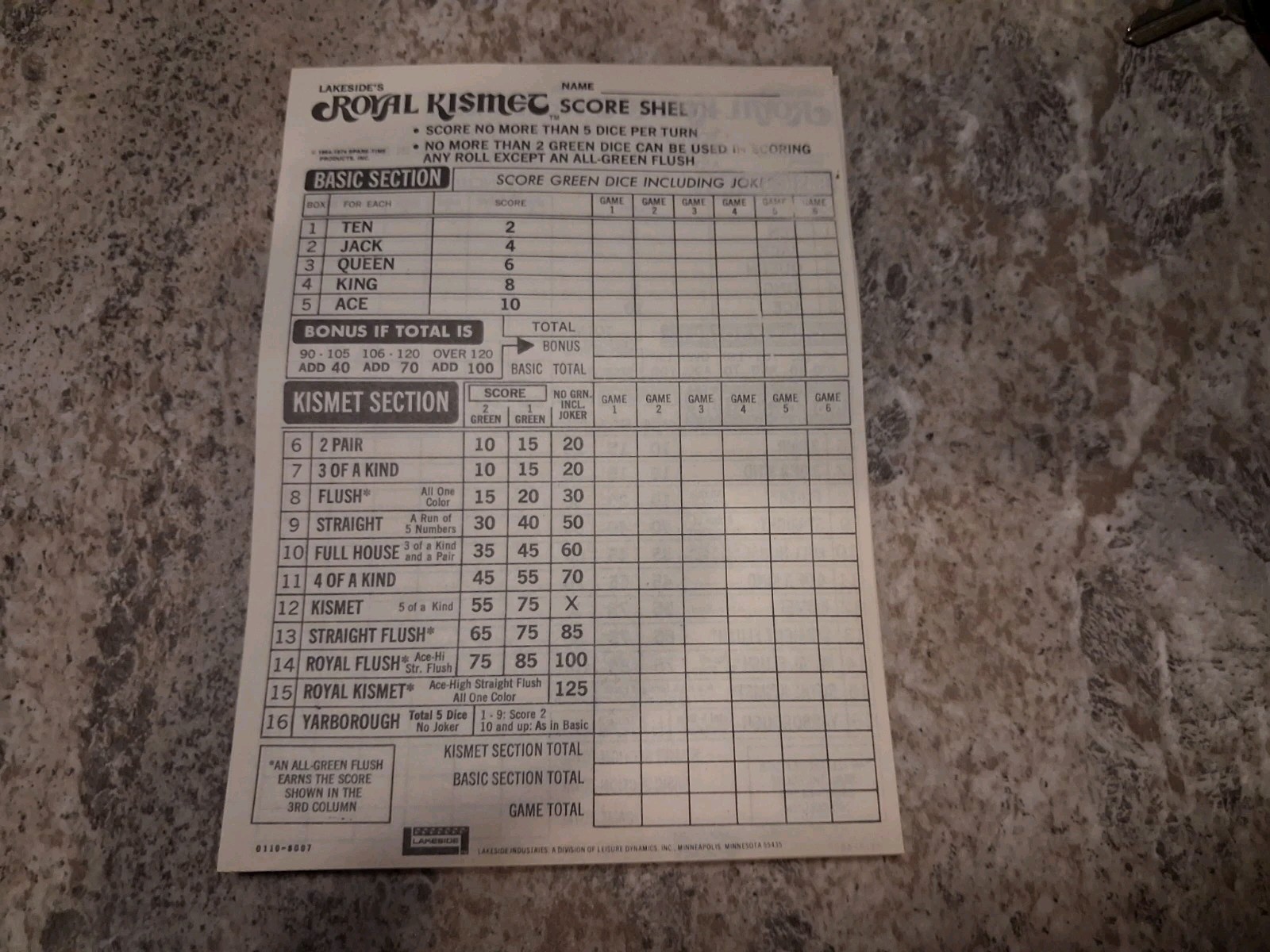 Vintage 1974 Lakeside’s Royal Kismet Poker Dice Family Game Complete RARE