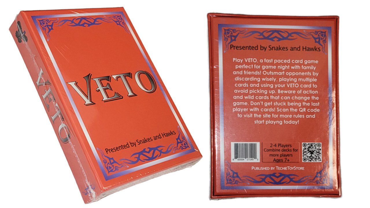 New VETO Card Game, 2nd Edition, Fun Family Shedding Card Game for 2-4 Players