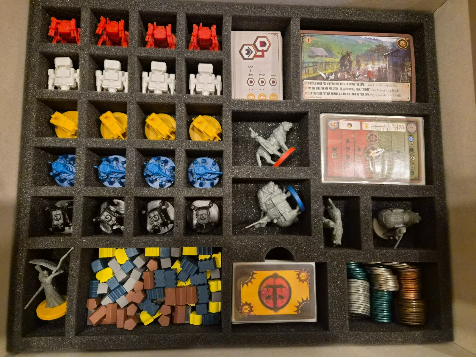 Stonemaier Games Scythe Board Game w/insert, metallic coins, and resource tokens