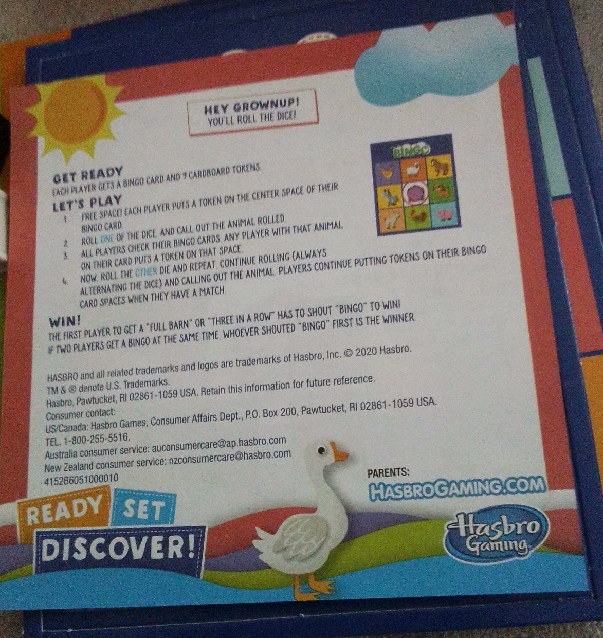 NIB Hasbro Ready Set Discover Bingo Game 3+ Years Farm Themed 2-4 players
