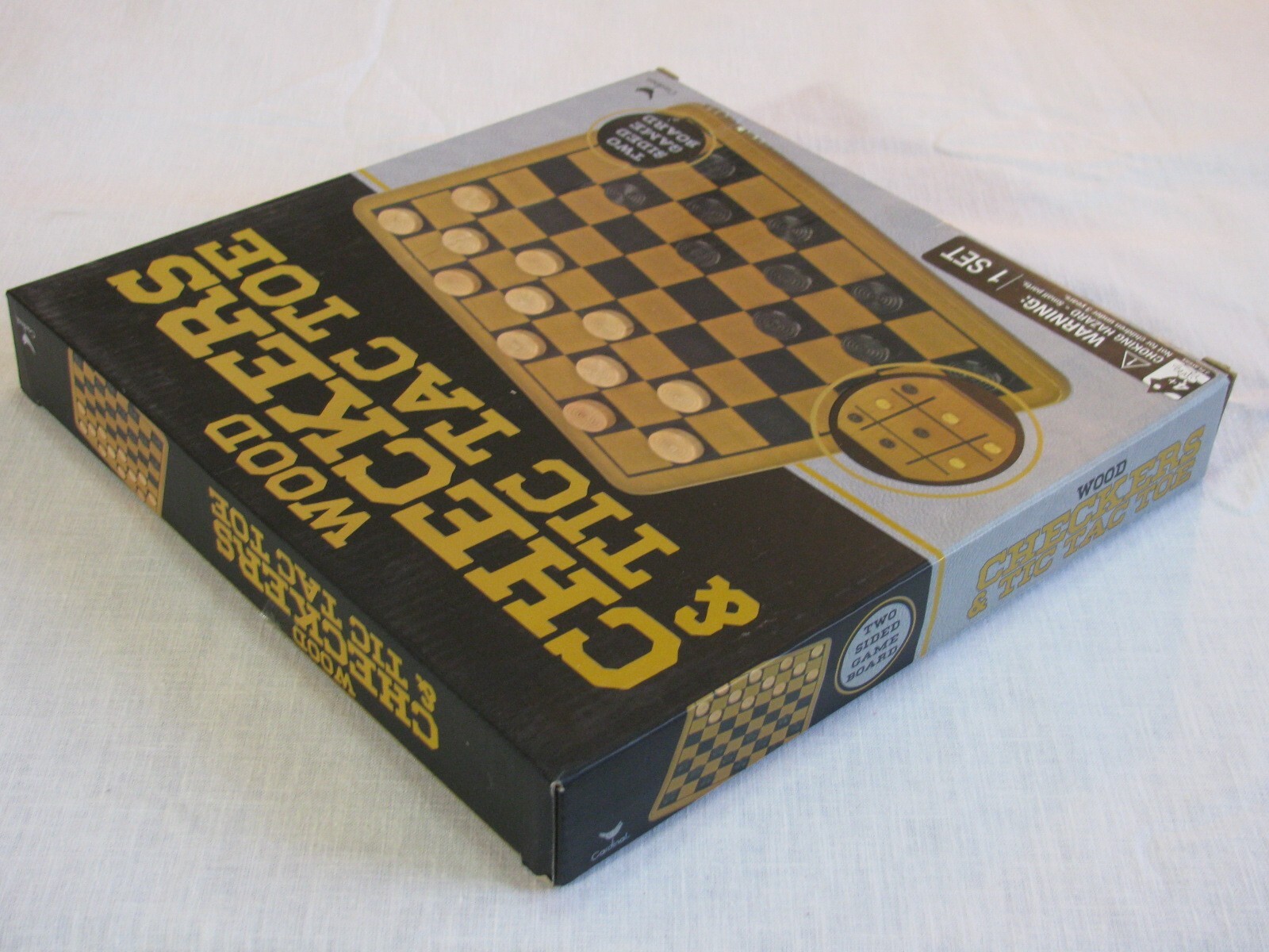 Cardinal Wood Checkers & Tic Tac Toe Game, Two Sided Board, 2019, Orig Box r