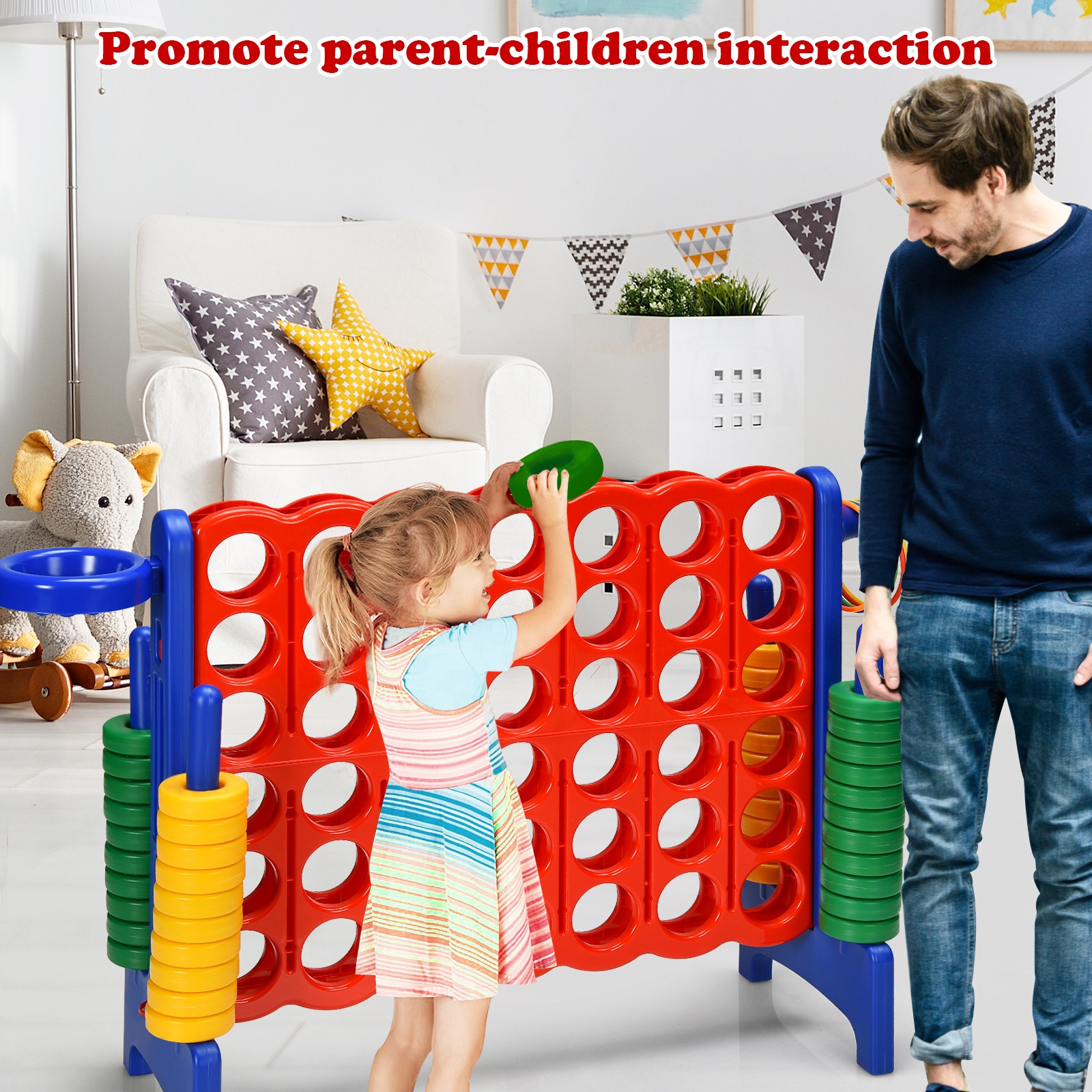 Costway 2.5Ft 4-to-Score Giant Game Set Basketball Hoop Ring Game Outdoor Indoor
