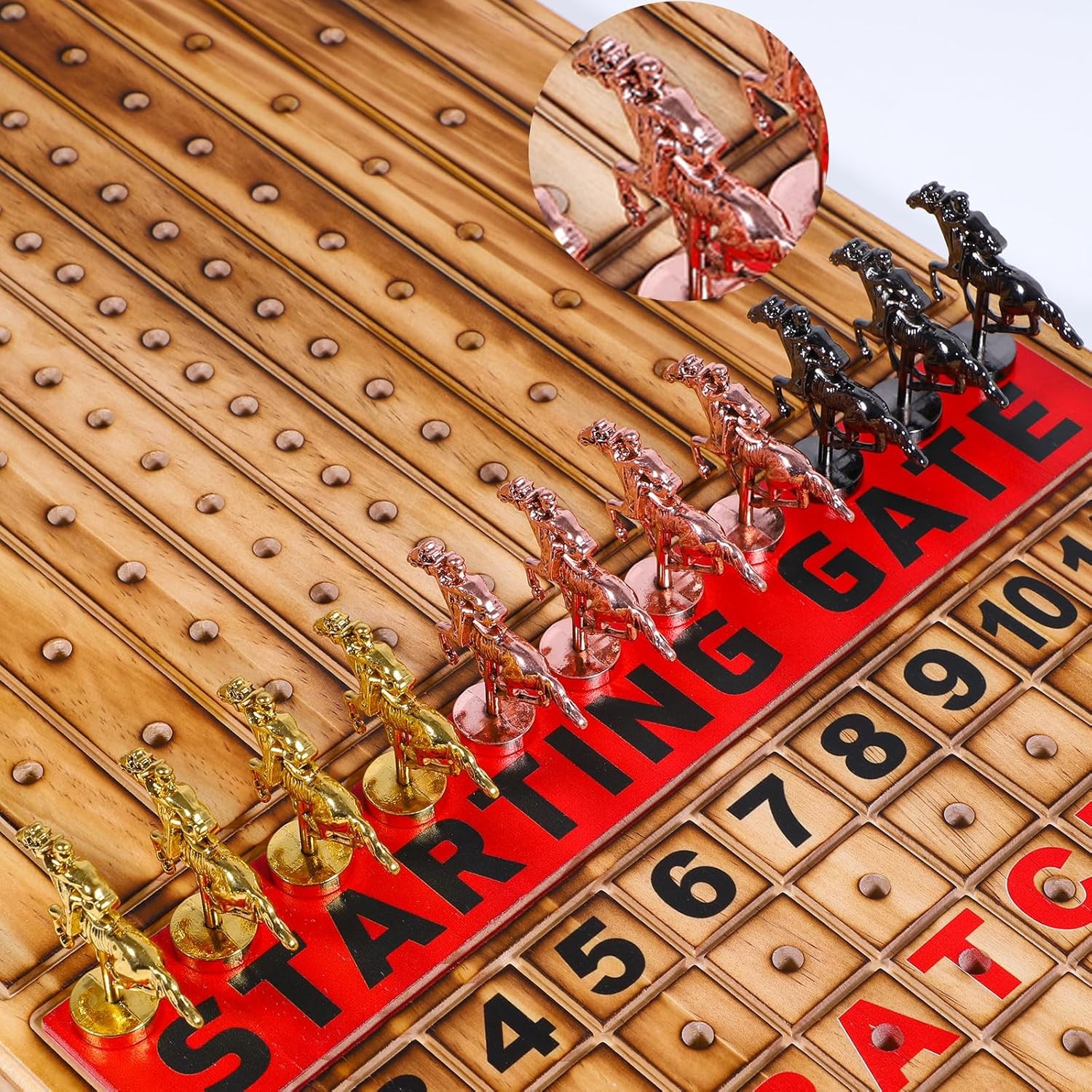 Large 21 Inches Horse Racing Board Game with 11 Luxury Metal Horses Thickened Wo