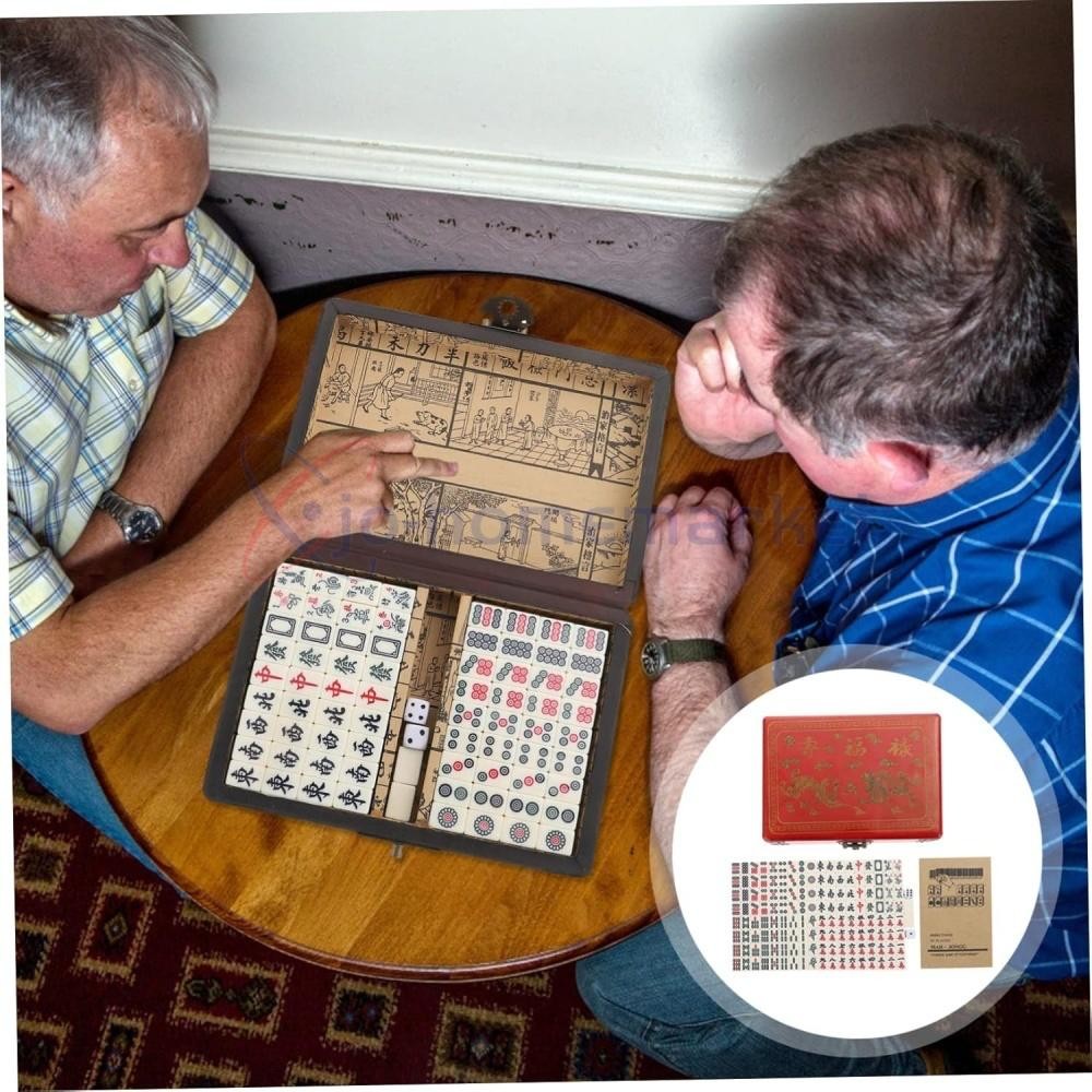 Vintage Chinese Mahjong Game Portable Set 144 Tiles w/ Storage Case Family Game