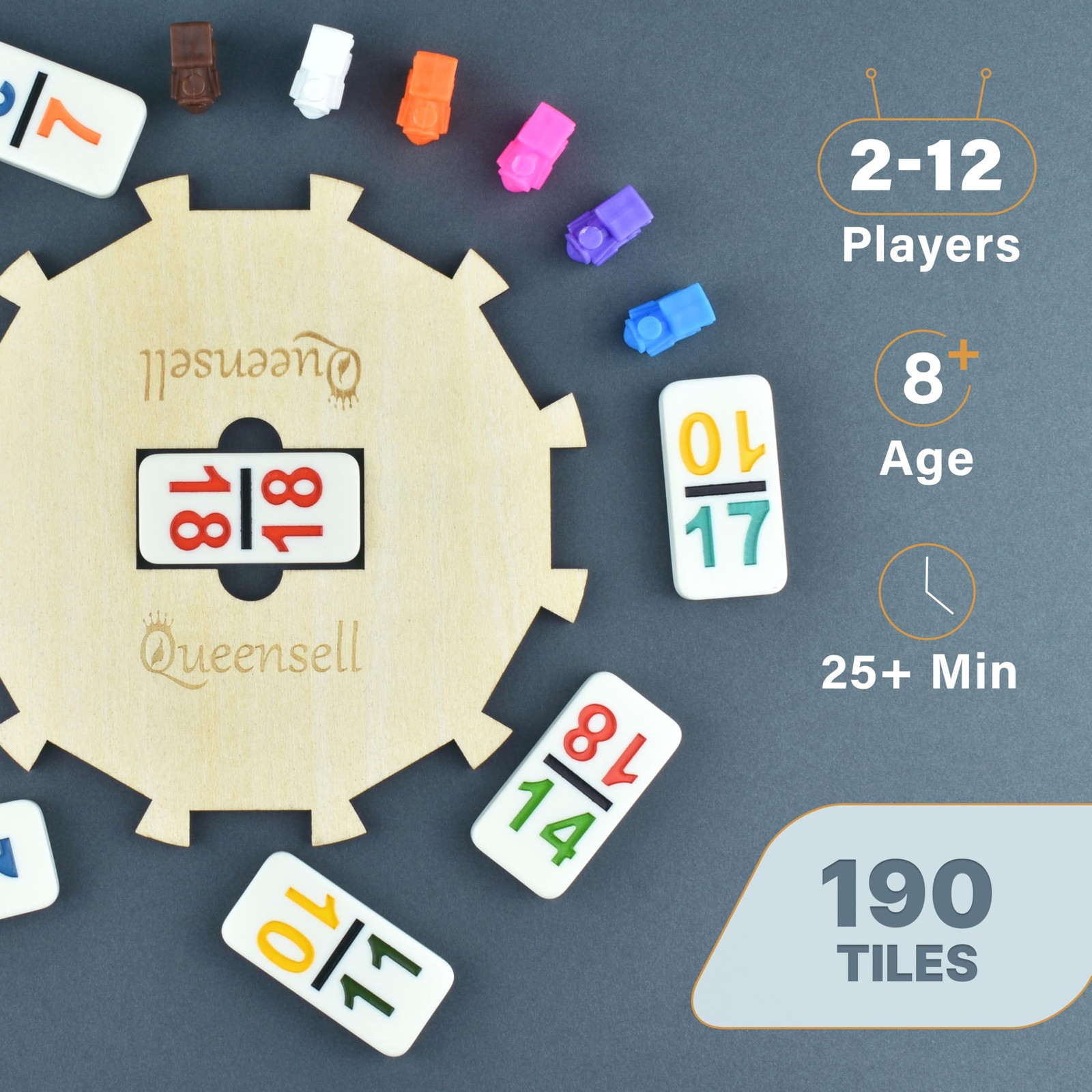 Mexican Train Dominoes Set with Numbers – Double 18 Dominos Set for Adults an…