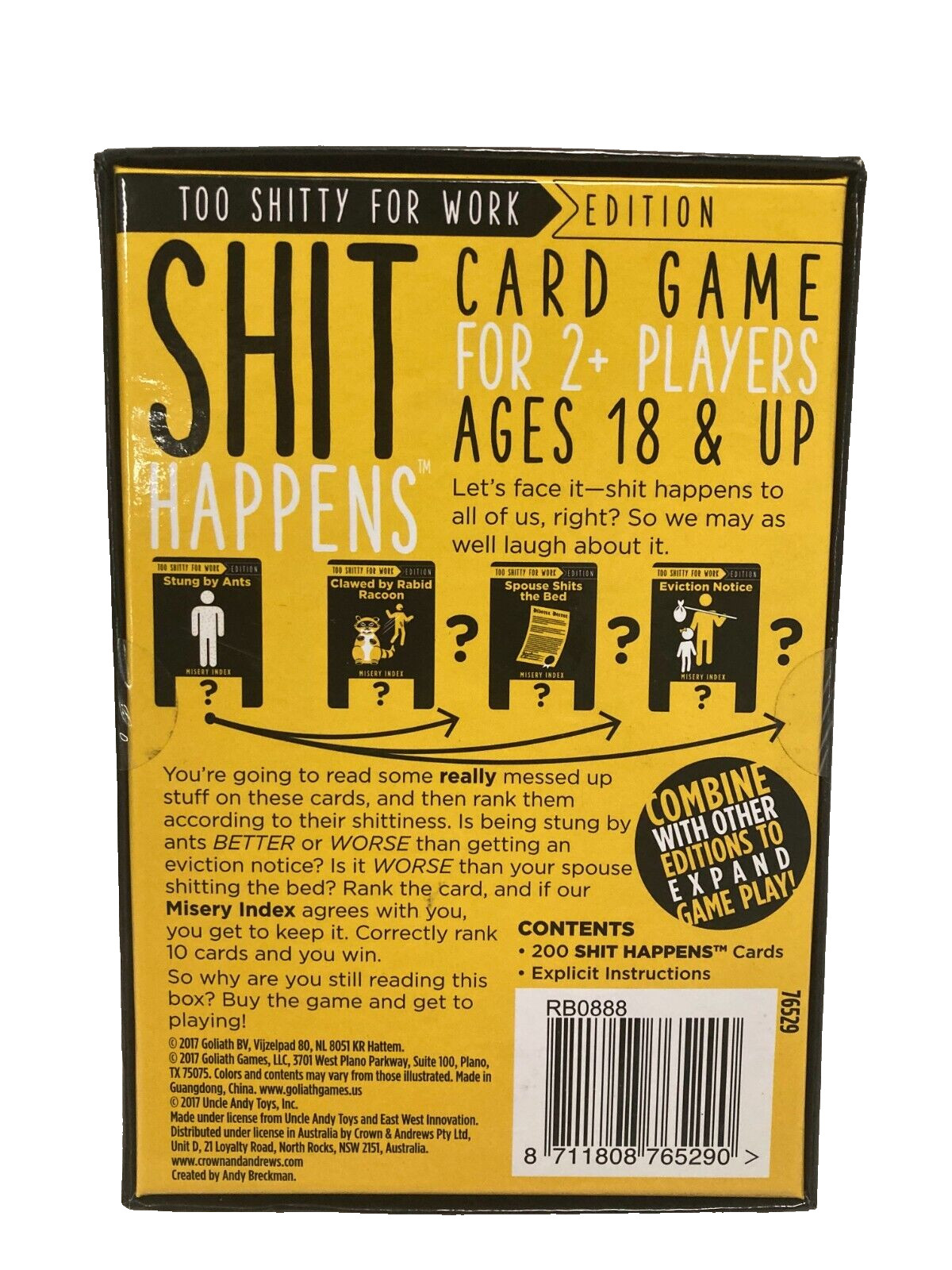 Sh!t Happens Card Game Too Sh!tty for Work Edition, 2+ Players Ages 18+