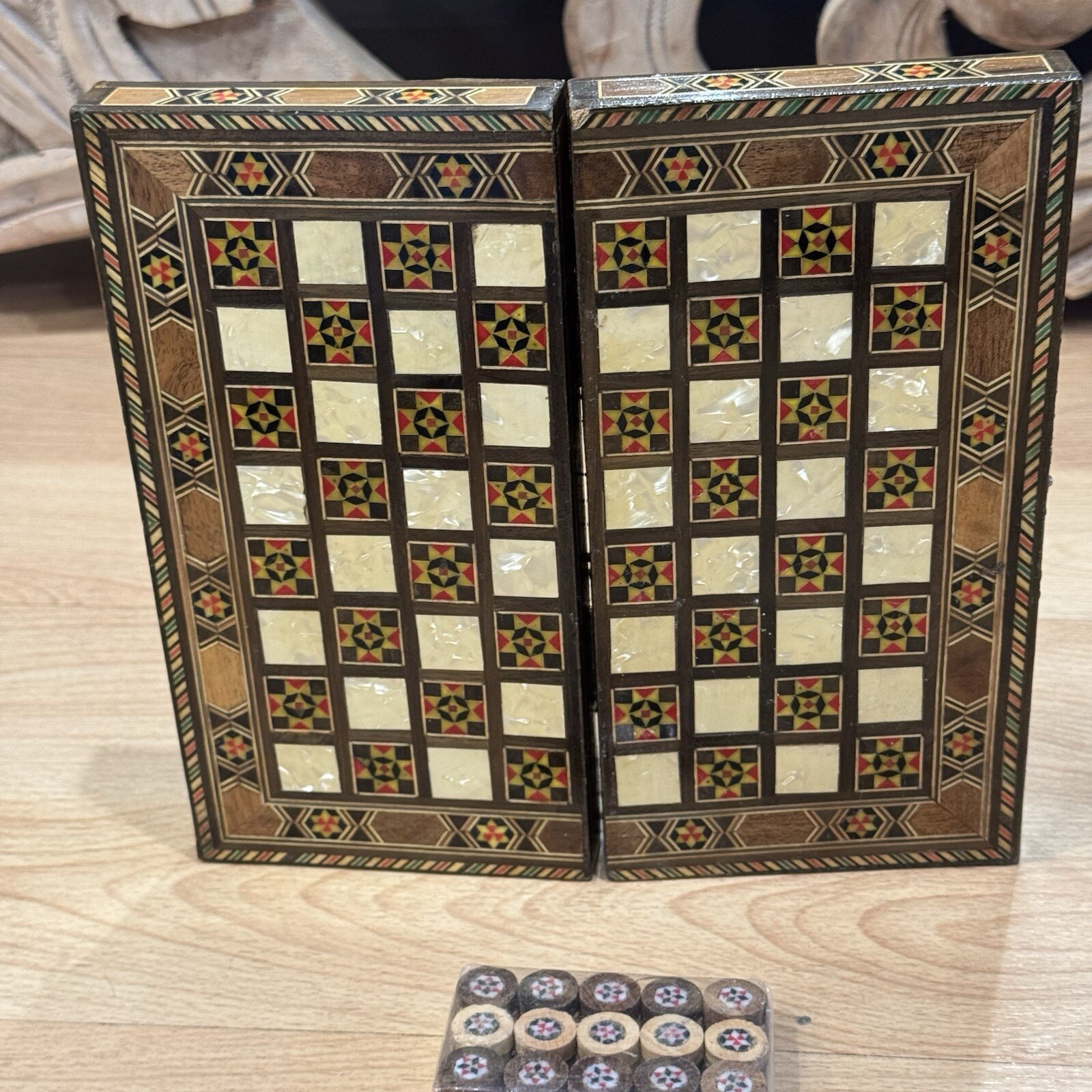 2 in 1 Wood Backgammon + Chess Set Moroccan handmade Wooden Backgammon Board 8”