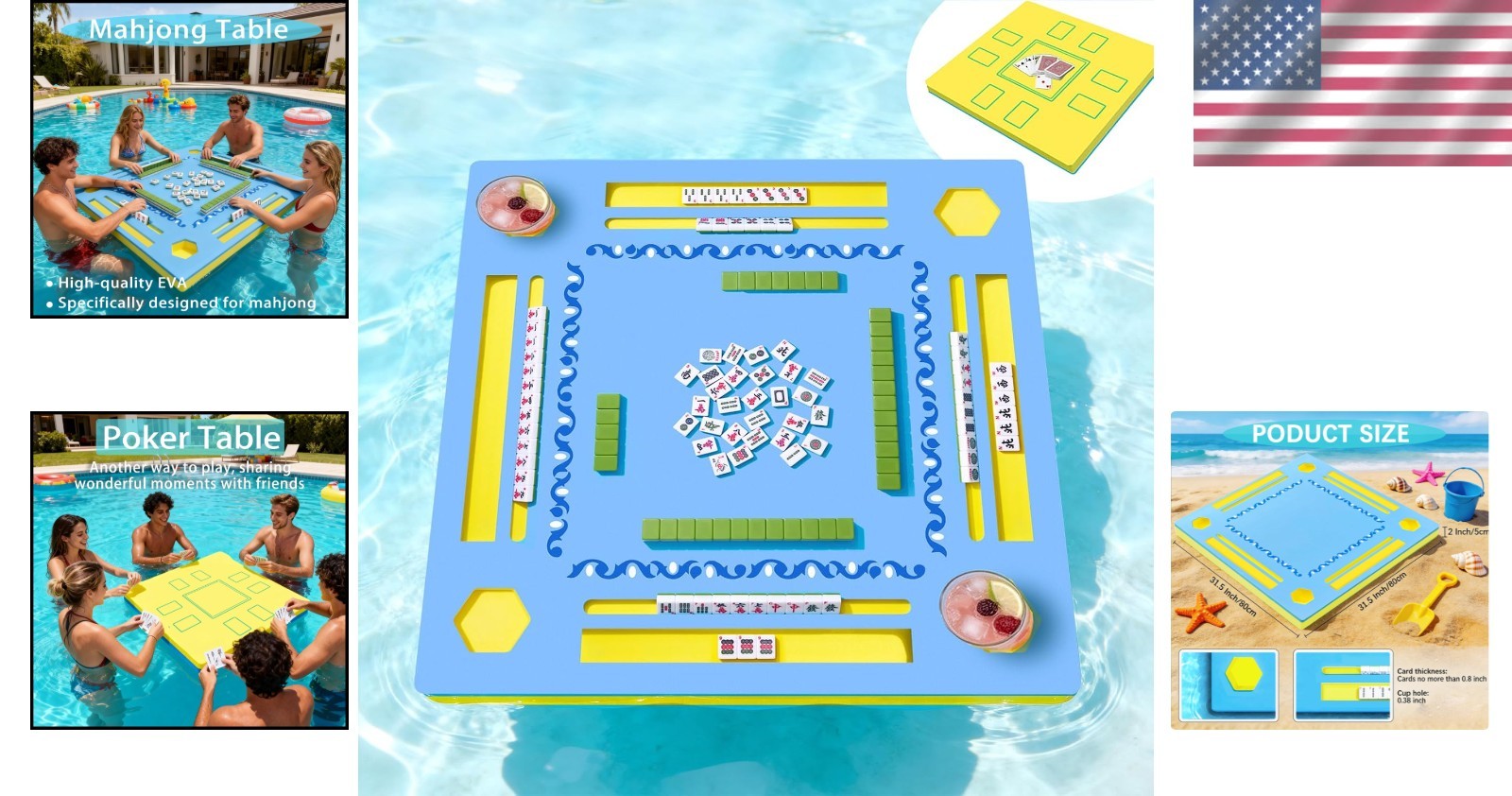 Floating Mahjong Table for Pool Water-Resistant Card and Game Tray