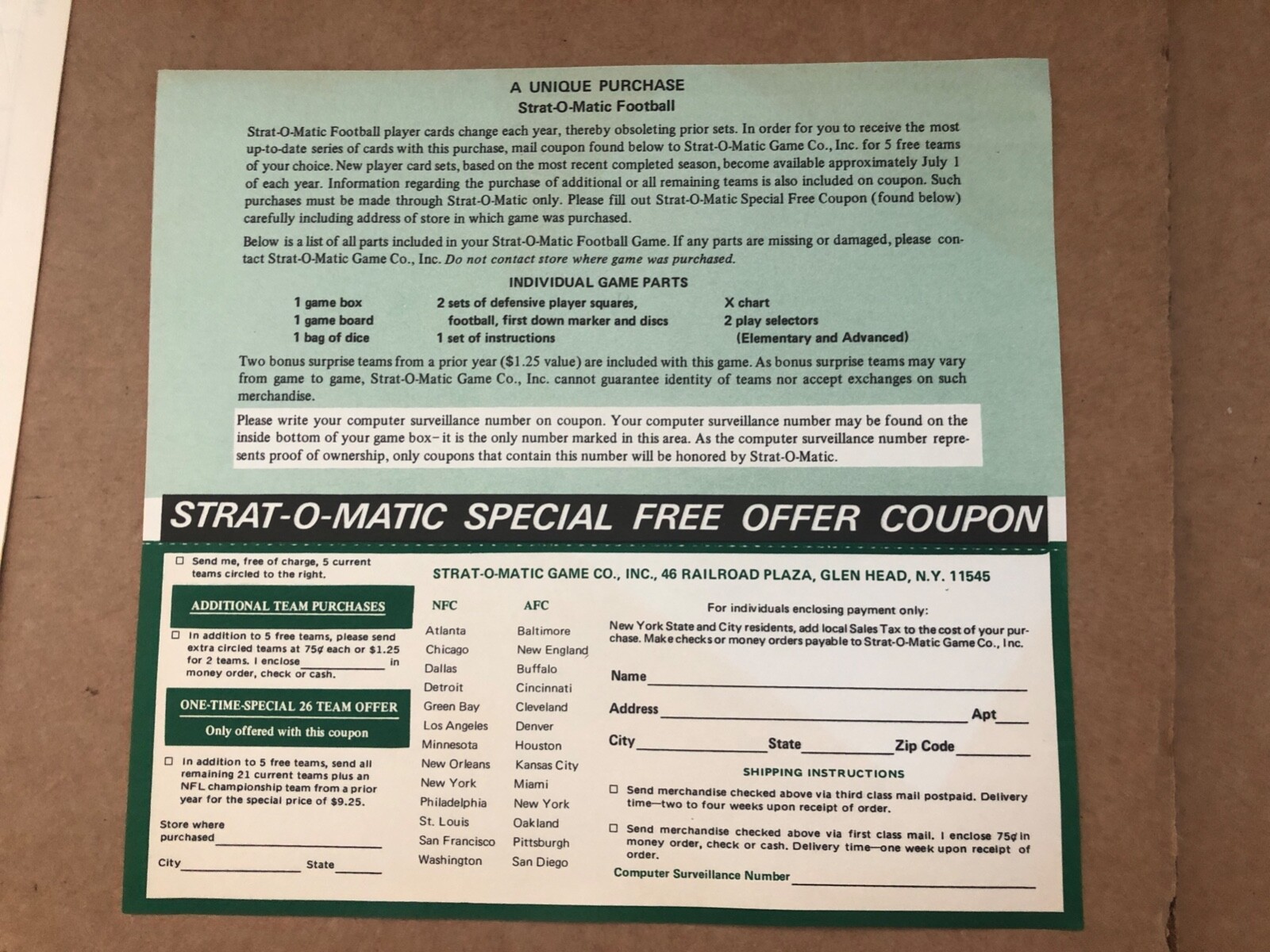 1968 STRAT-O-MATIC PRO FOOTBALL Board Game Box MIAMI DOLPHINS MINNESOTA VIKINGS