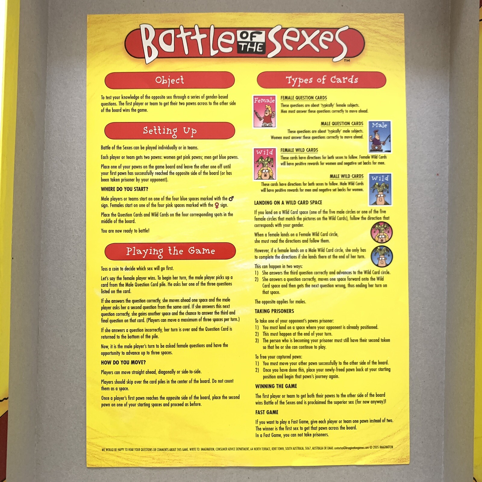 Battle of the Sexes 2nd Ed. *EUC* Board Game. 2005. Imaginatioin. 2-8 Players
