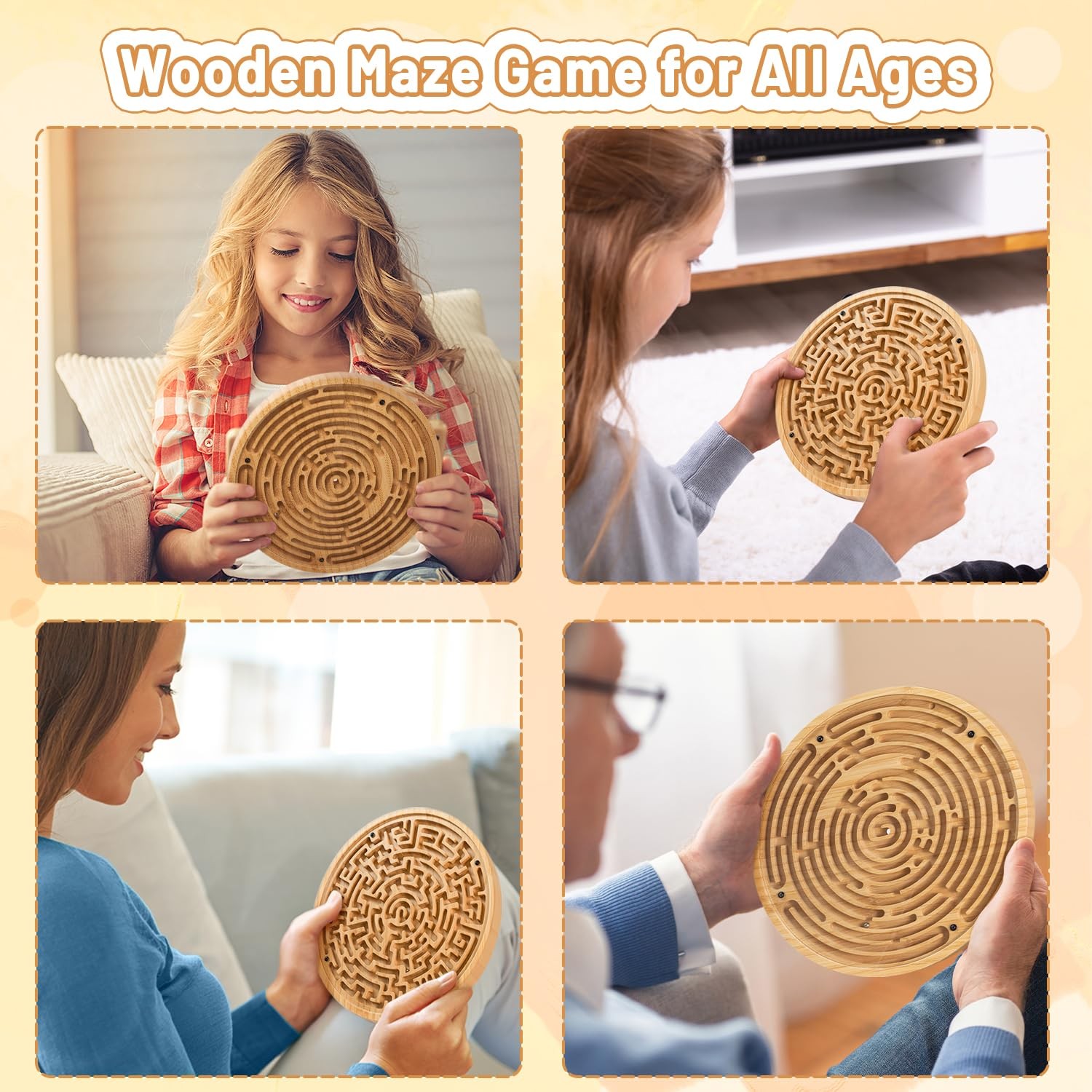 Wooden Labyrinth Board Game with Two Versions of Upgraded Circular Marble Maz…