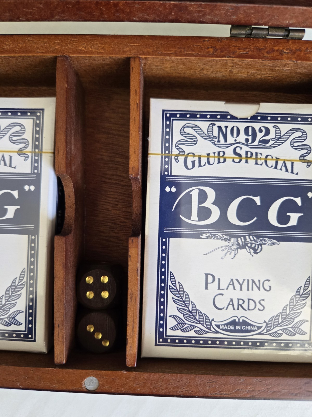 Card Dice Game in Wood Box & New BCG Cards 5 Dice Gift Poker Games