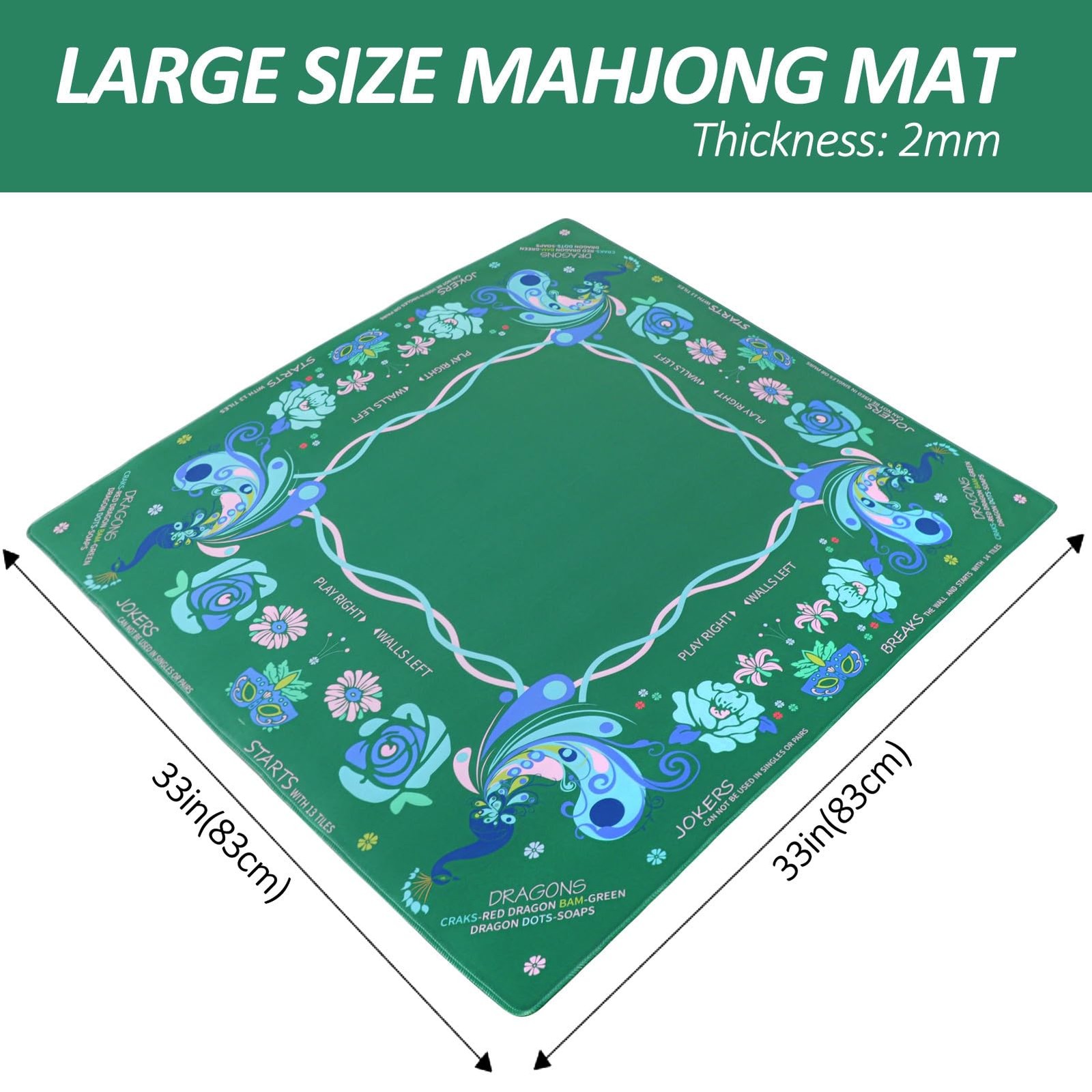 Printed American Learning Mahjong Mat 33”x33” with Black Carrying Bag, AntiSl…