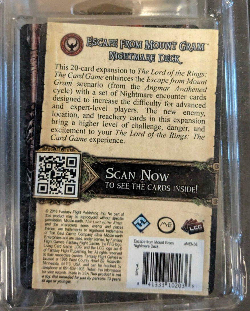 Lord of the Rings LCG Escape from Mount Gram Nightmare Deck Game Expansion – New
