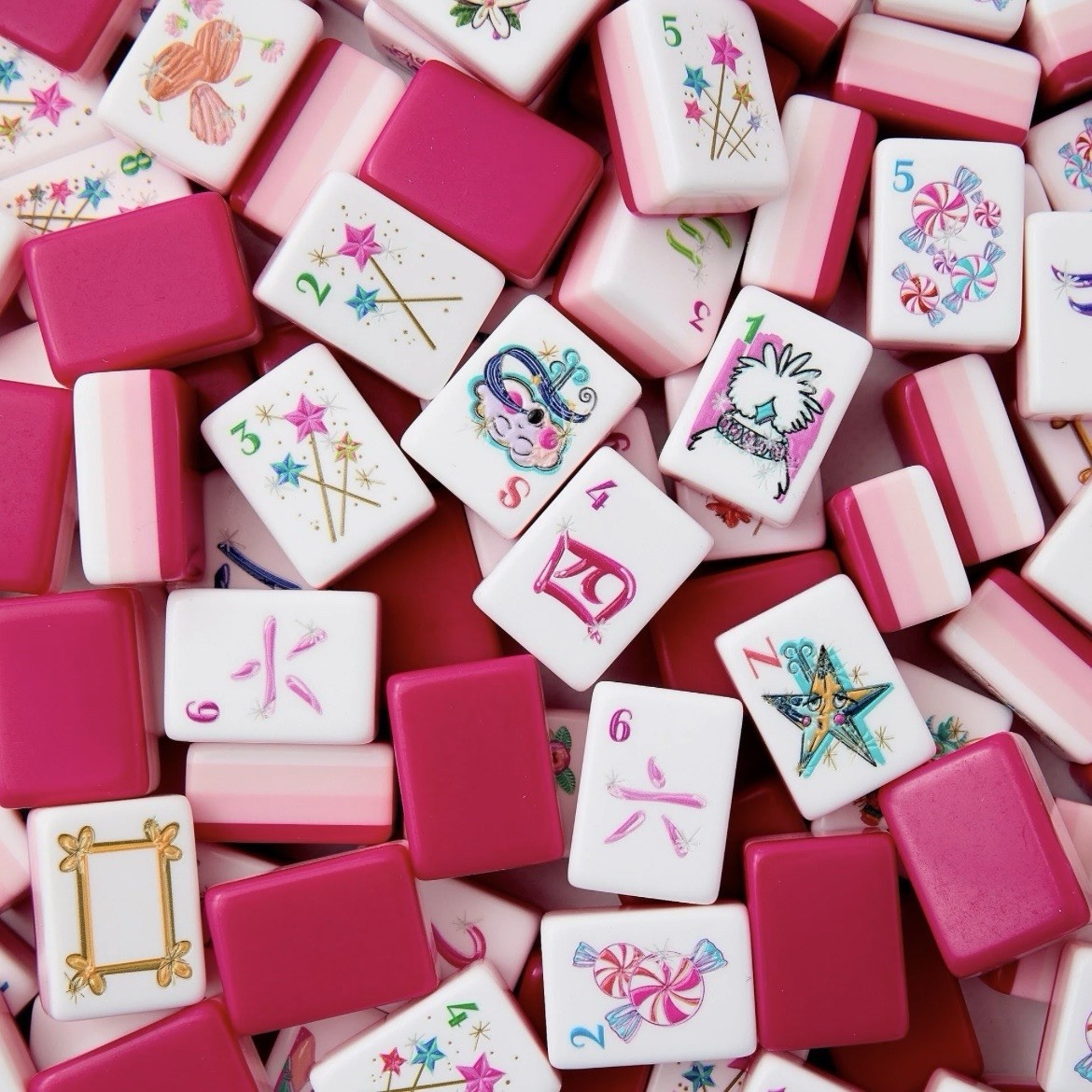 Glitterville Inspired 4-Layer Pink Back American Mahjong Tiles