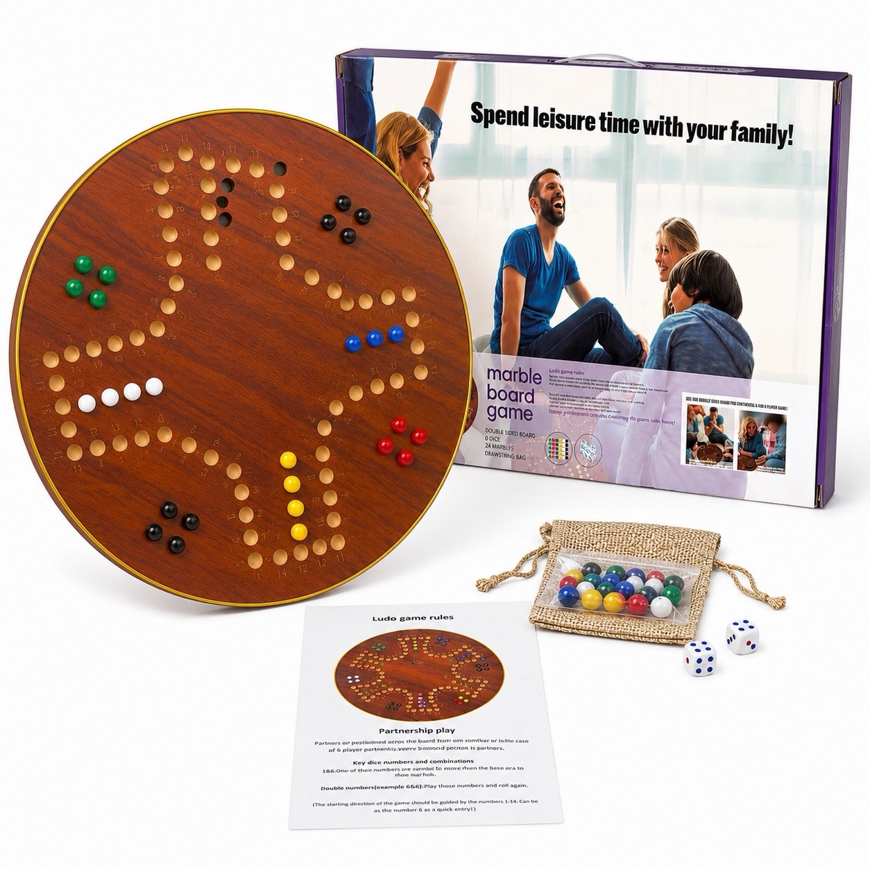 16” Double-Sided Wooden Marble Board Game Wahoo Fast Track Aggravation 2-6 P