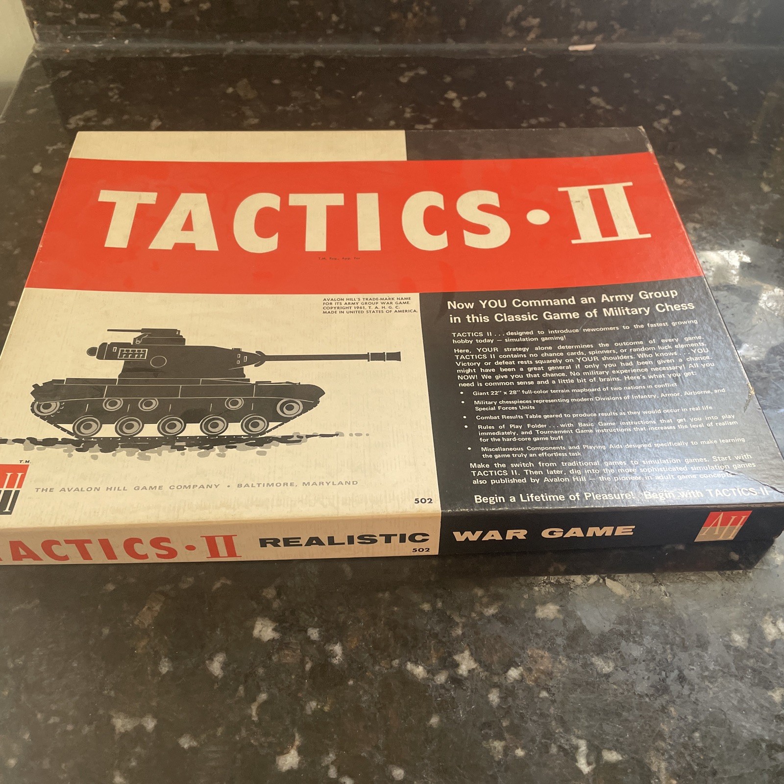 Vintage 1973 BOXED GAME TACTICS II AVALON HILL BOARDGAME VINTAGE 502 MILITARY
