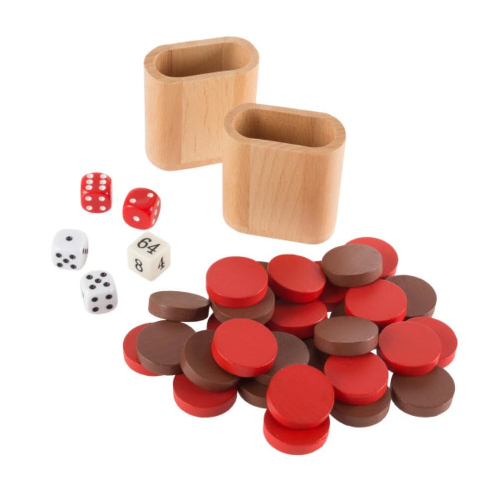 Wood Backgammon Board Game – Complete Set with Folding 15×22 inches, Brown