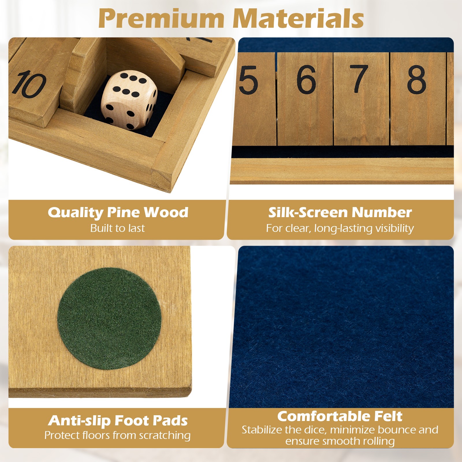 Shut The Box Game for 2-4 Players, 24 Inch Extra-Large Wooden Board w/10 Numbers