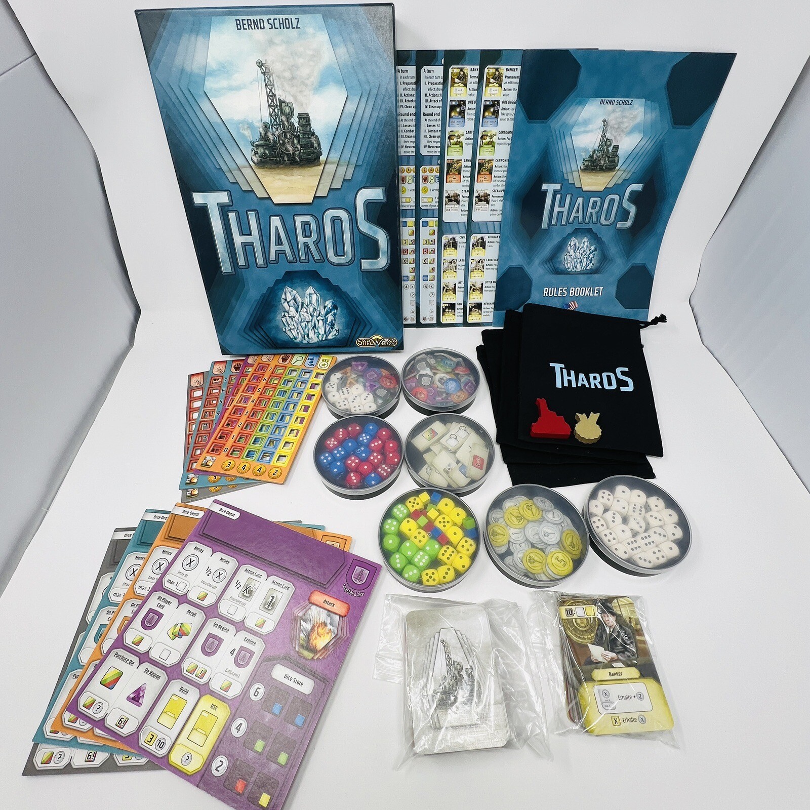 Tharos Board Game Spielworxx Bernd Scholz 2 to 4 Players Dice Bag Complete