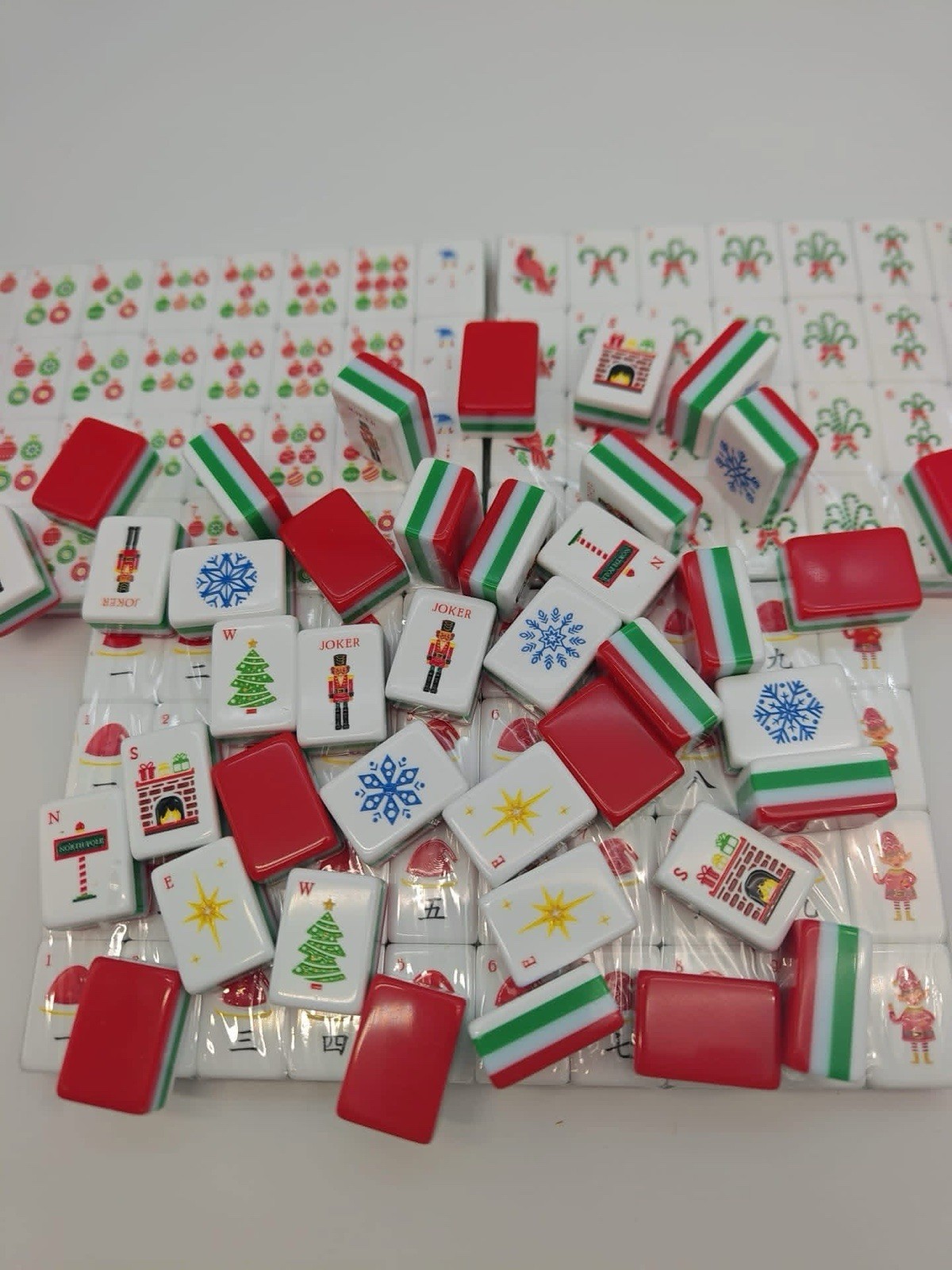 Terrific Tidings Christmas Inspired 4-Layer Red Back American Mahjong Tiles