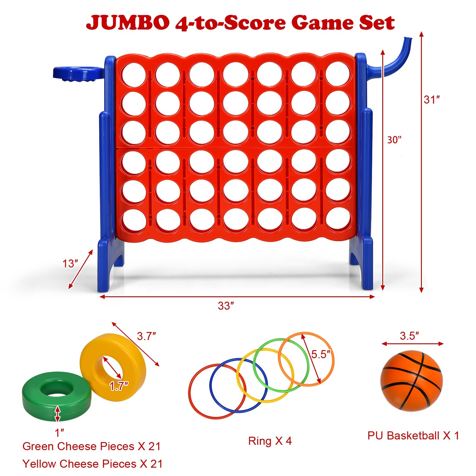 Costway 2.5Ft 4-to-Score Giant Game Set Basketball Hoop Ring Game Outdoor Indoor