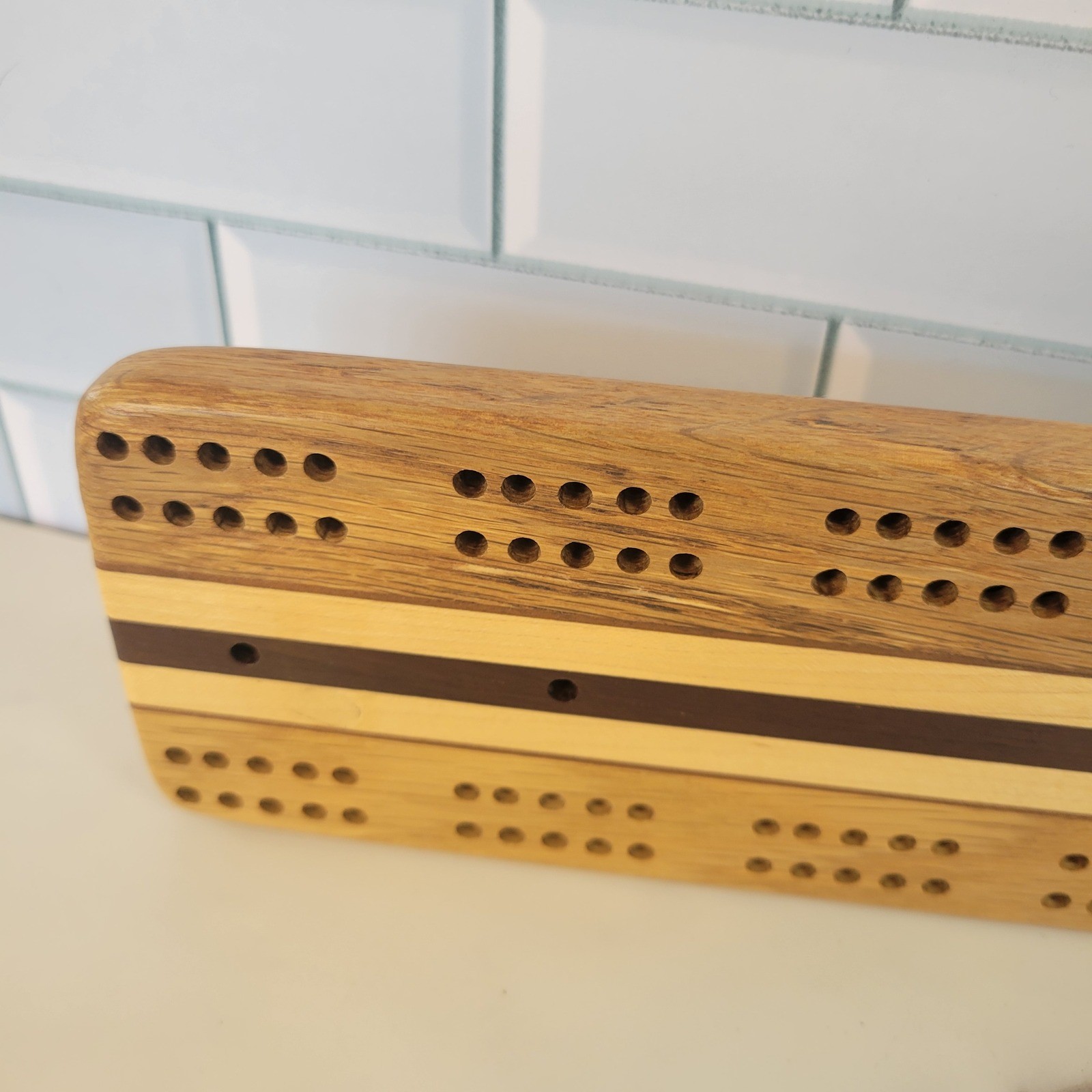 Vtg Hardwood Creations Cribbage Board Handmade Signed David Levy Metal Pegs Box