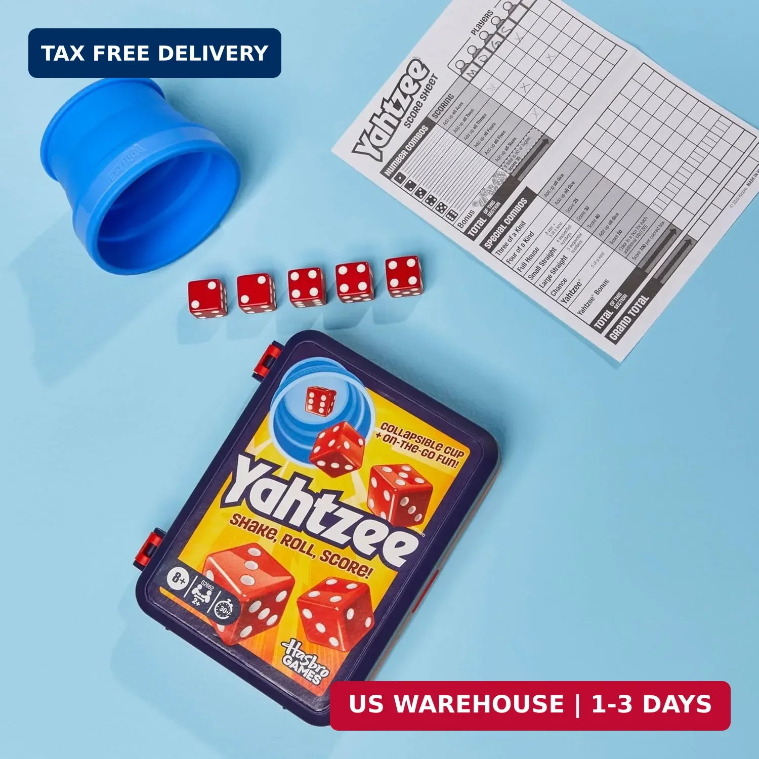 Hasbro Gaming Yahtzee Dice Game | with Collapsible Cup & Storage Case | Fun Fami